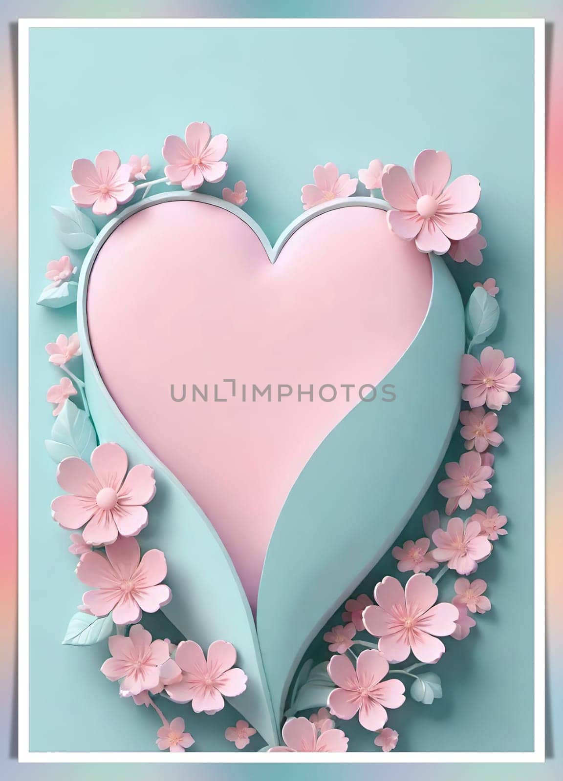 Valentine's Day background with hearts .Pastel colors.Valentine's day greeting card with heart.Minimal Valentine's Day concept. 3D rendering.Valentine's Day greeting card with hearts in pastel colors.Minimal love concept.Computer digital drawing.