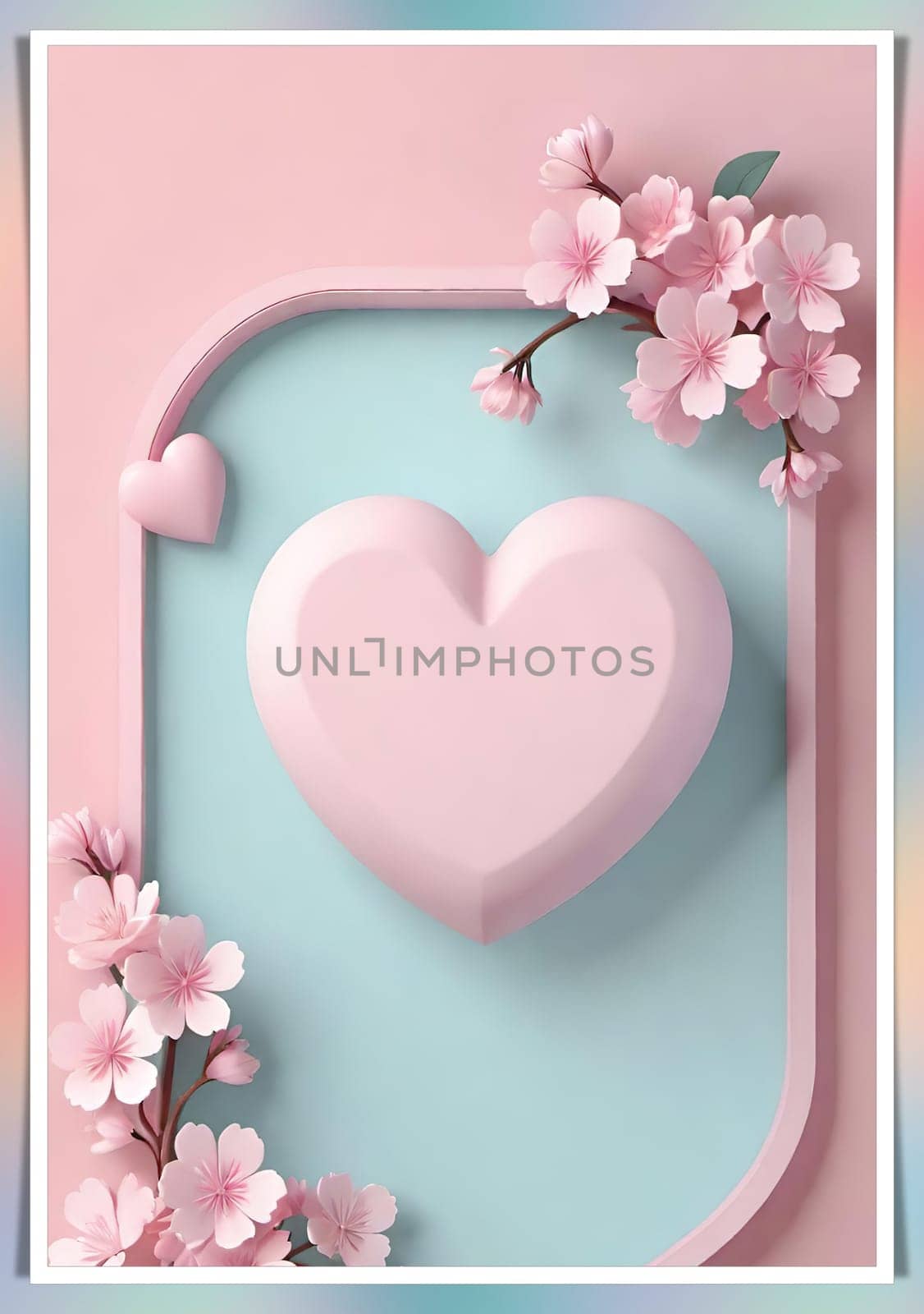 Valentine's Day background with hearts .Pastel colors.Valentine's day greeting card with heart.Minimal Valentine's Day concept. 3D rendering.Valentine's Day greeting card with hearts in pastel colors.Minimal love concept.Computer digital drawing.
