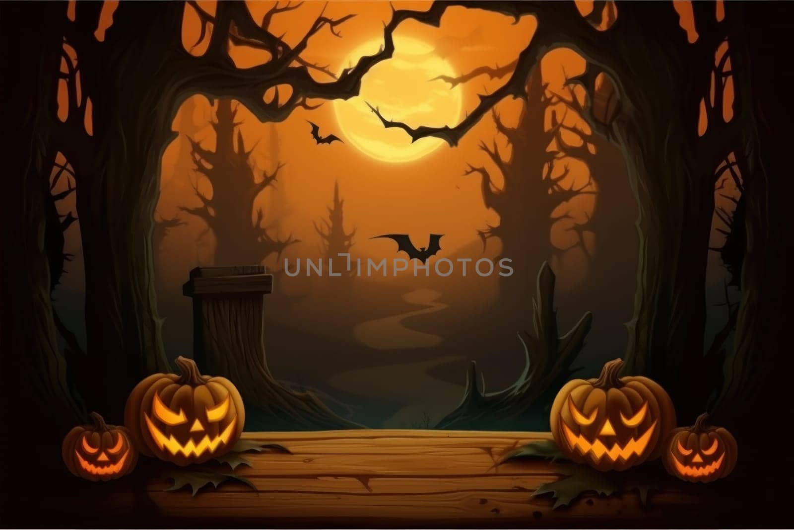 Halloween orange pumpkin empty space Background. Generative AI.