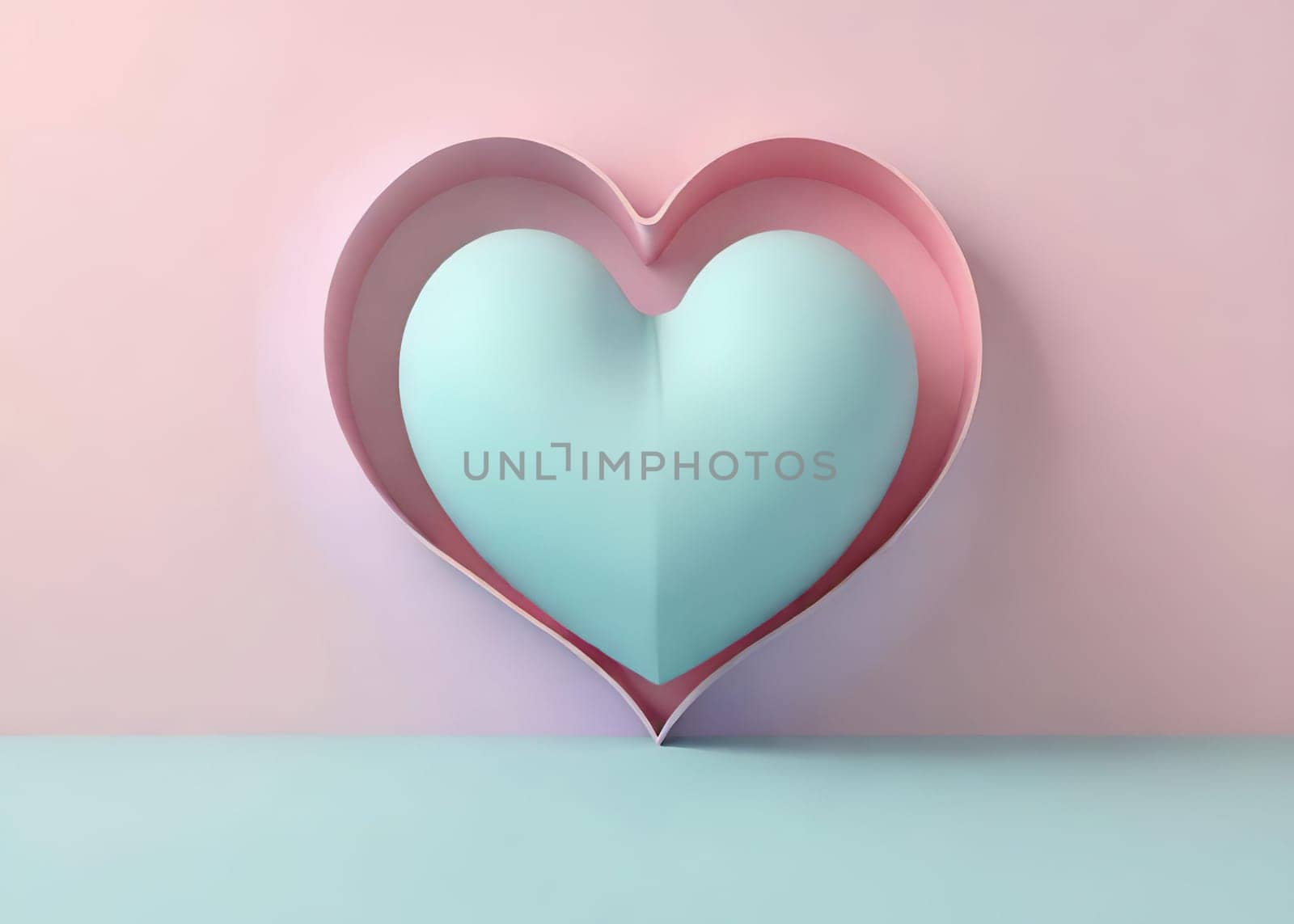 Valentine's Day background with hearts .Pastel colors.Valentine's day greeting card with heart.Minimal Valentine's Day concept. 3D rendering.Valentine's Day greeting card with hearts in pastel colors.Minimal love concept.Computer digital drawing.