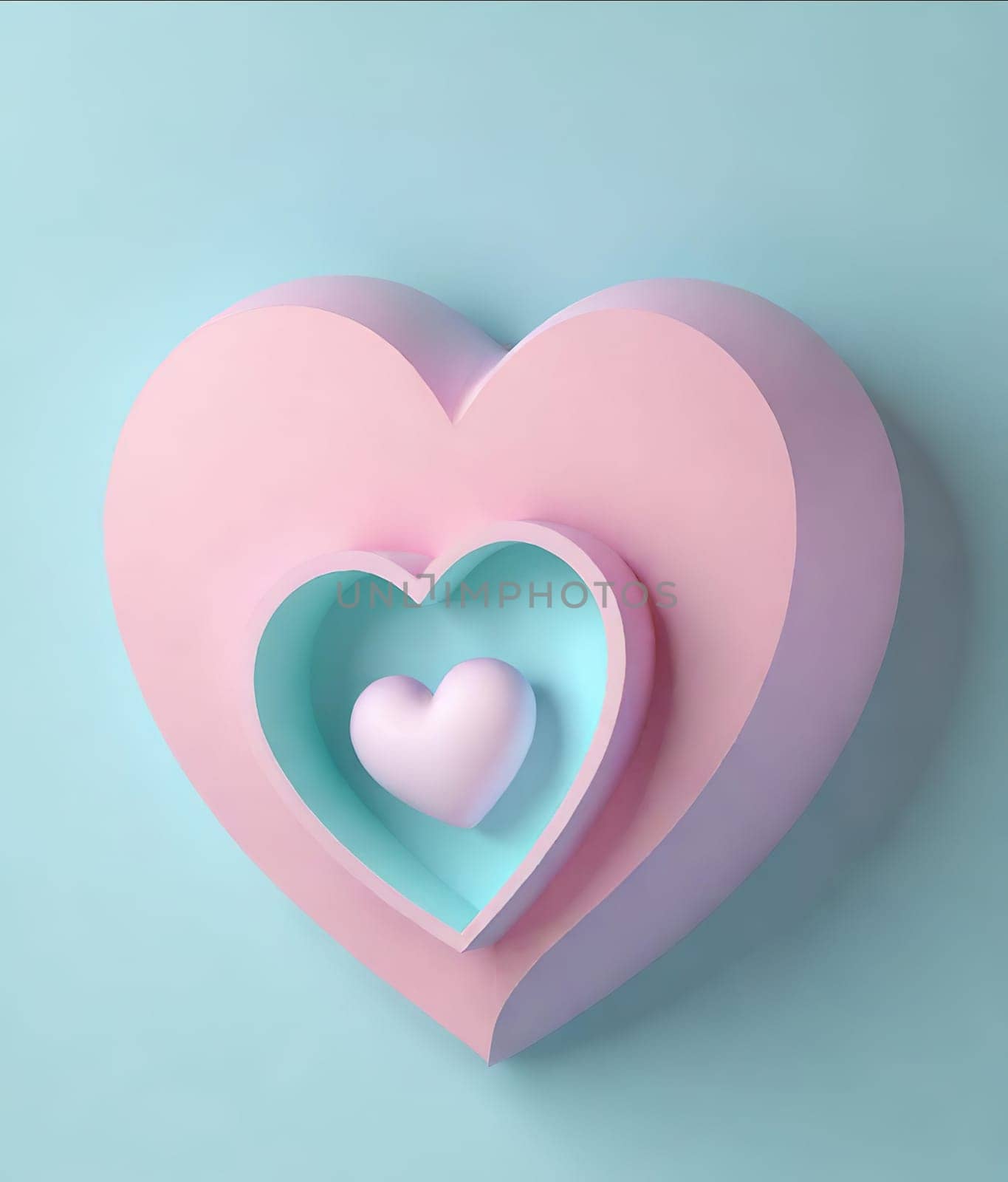 Valentine's Day background with hearts .Pastel colors.Valentine's day greeting card with heart.Minimal Valentine's Day concept. 3D rendering.Valentine's Day greeting card with hearts in pastel colors.Minimal love concept.Computer digital drawing.