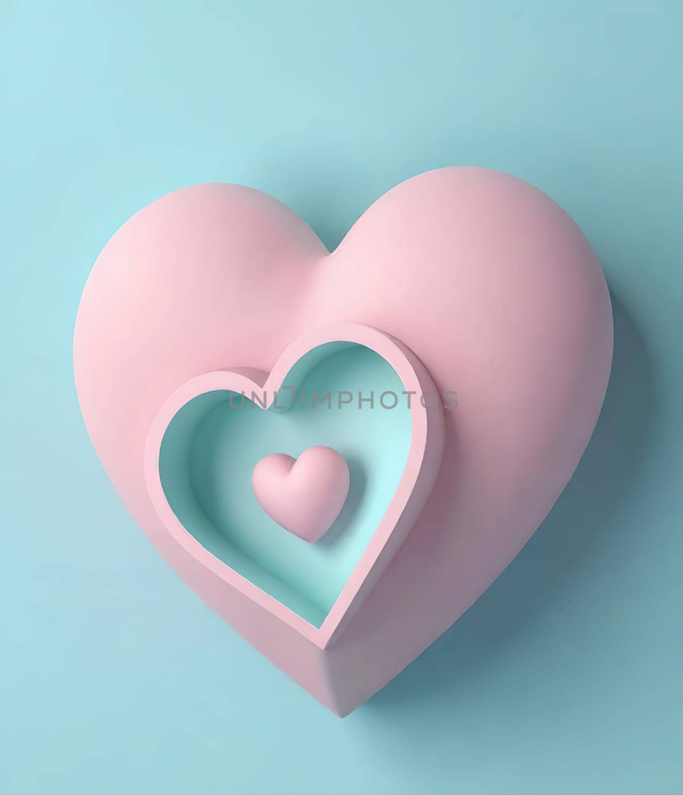 Valentine's Day background with hearts .Pastel colors.Valentine's day greeting card with heart.Minimal Valentine's Day concept. 3D rendering.Valentine's Day greeting card with hearts in pastel colors.Minimal love concept.Computer digital drawing.