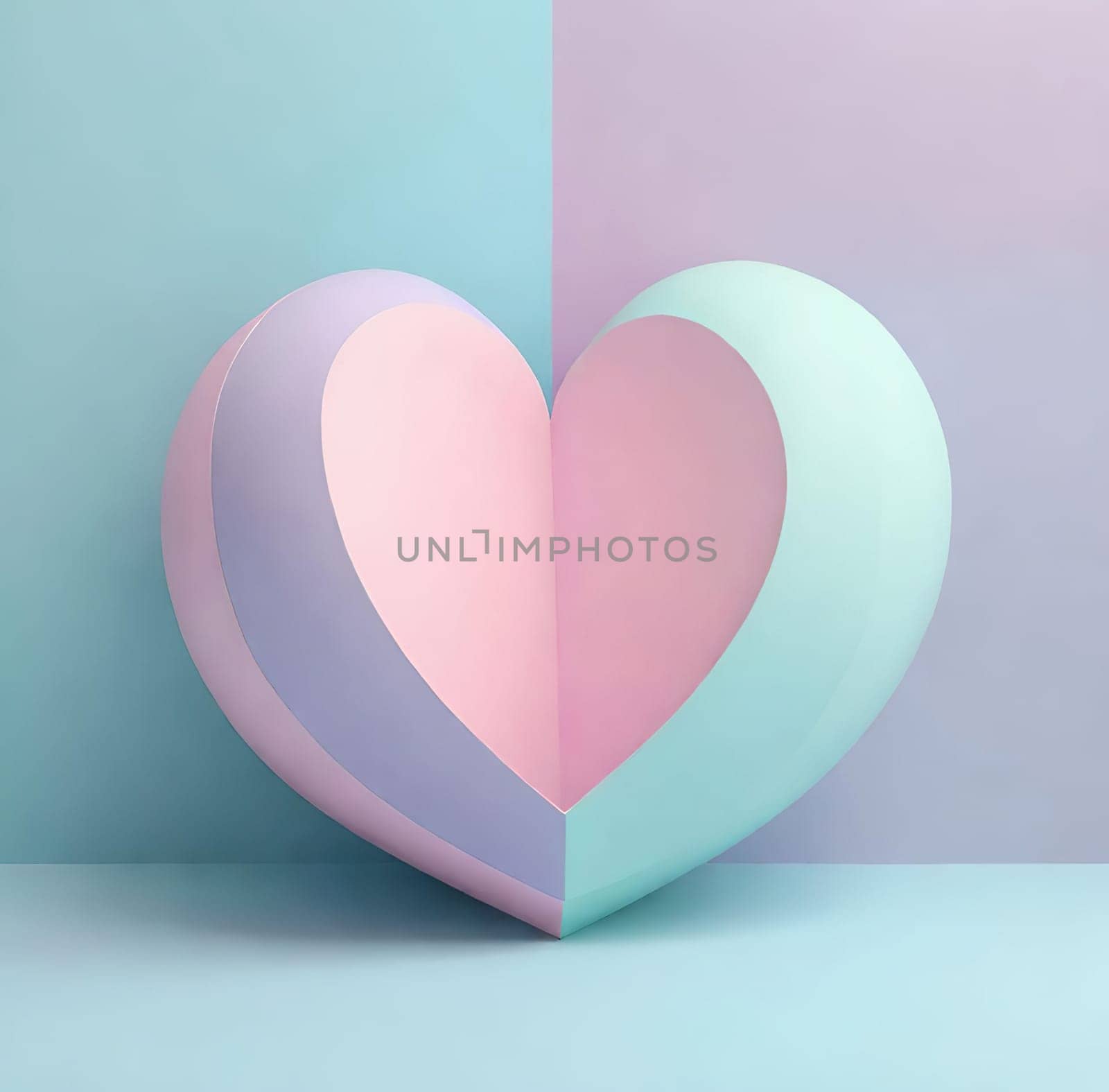 Valentine's Day background with hearts .Pastel colors.Valentine's day greeting card with heart.Minimal Valentine's Day concept. 3D rendering.Valentine's Day greeting card with hearts in pastel colors.Minimal love concept.Computer digital drawing.