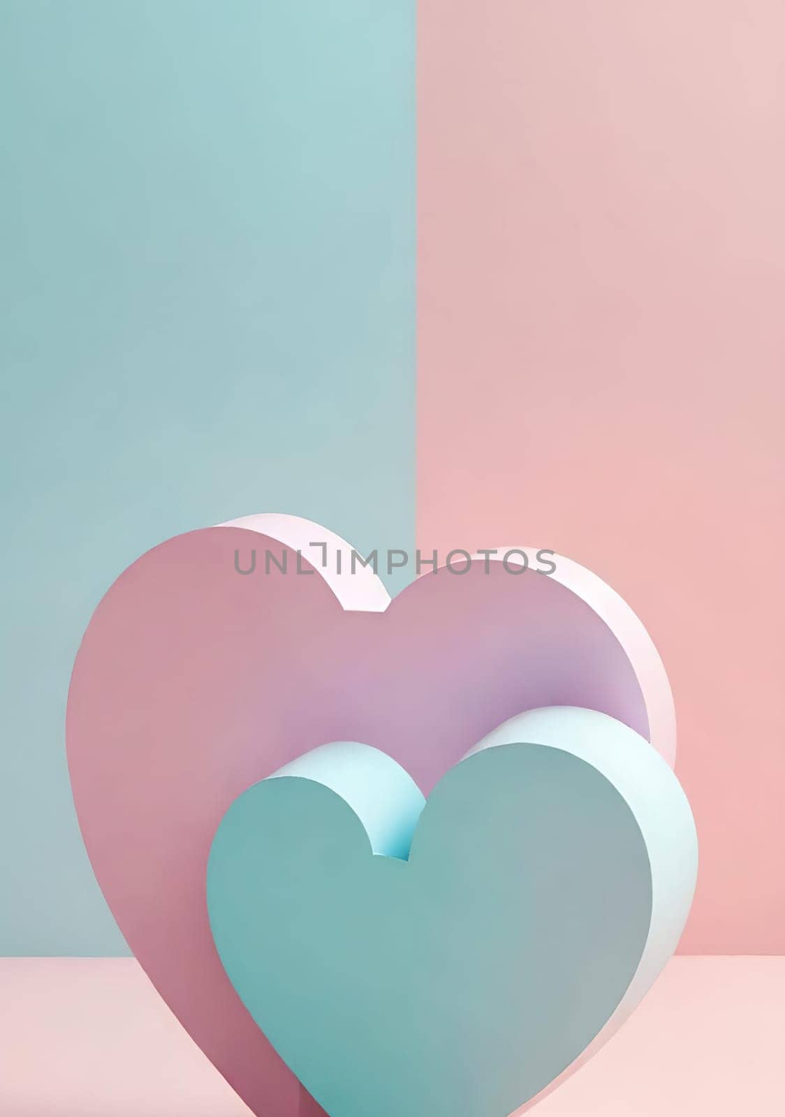 Valentine's Day background with hearts .Pastel colors.Valentine's day greeting card with heart.Minimal Valentine's Day concept. 3D rendering.Valentine's Day greeting card with hearts in pastel colors.Minimal love concept.Computer digital drawing.