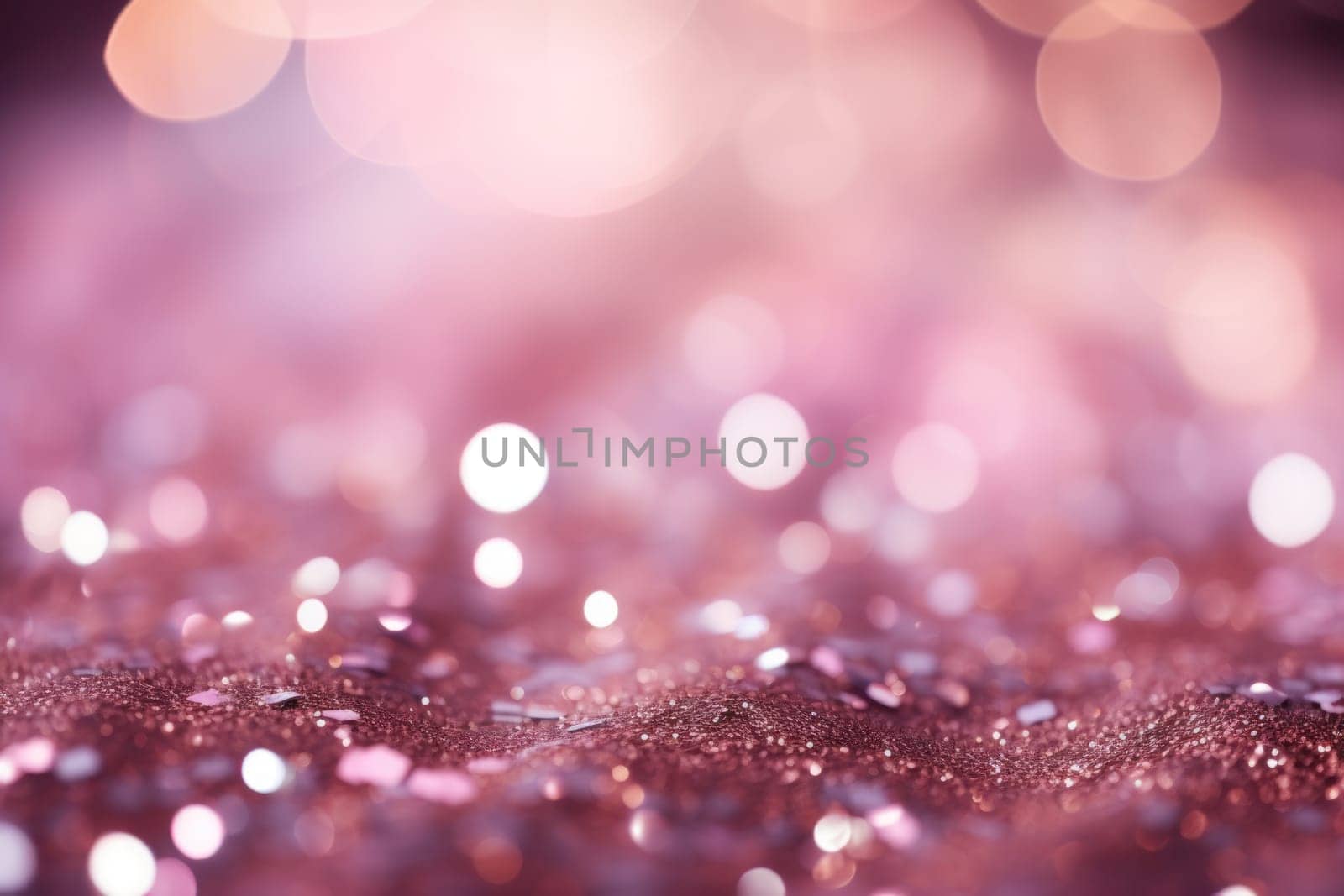 Glitter pink blurred bokeh lights background. Generative AI.