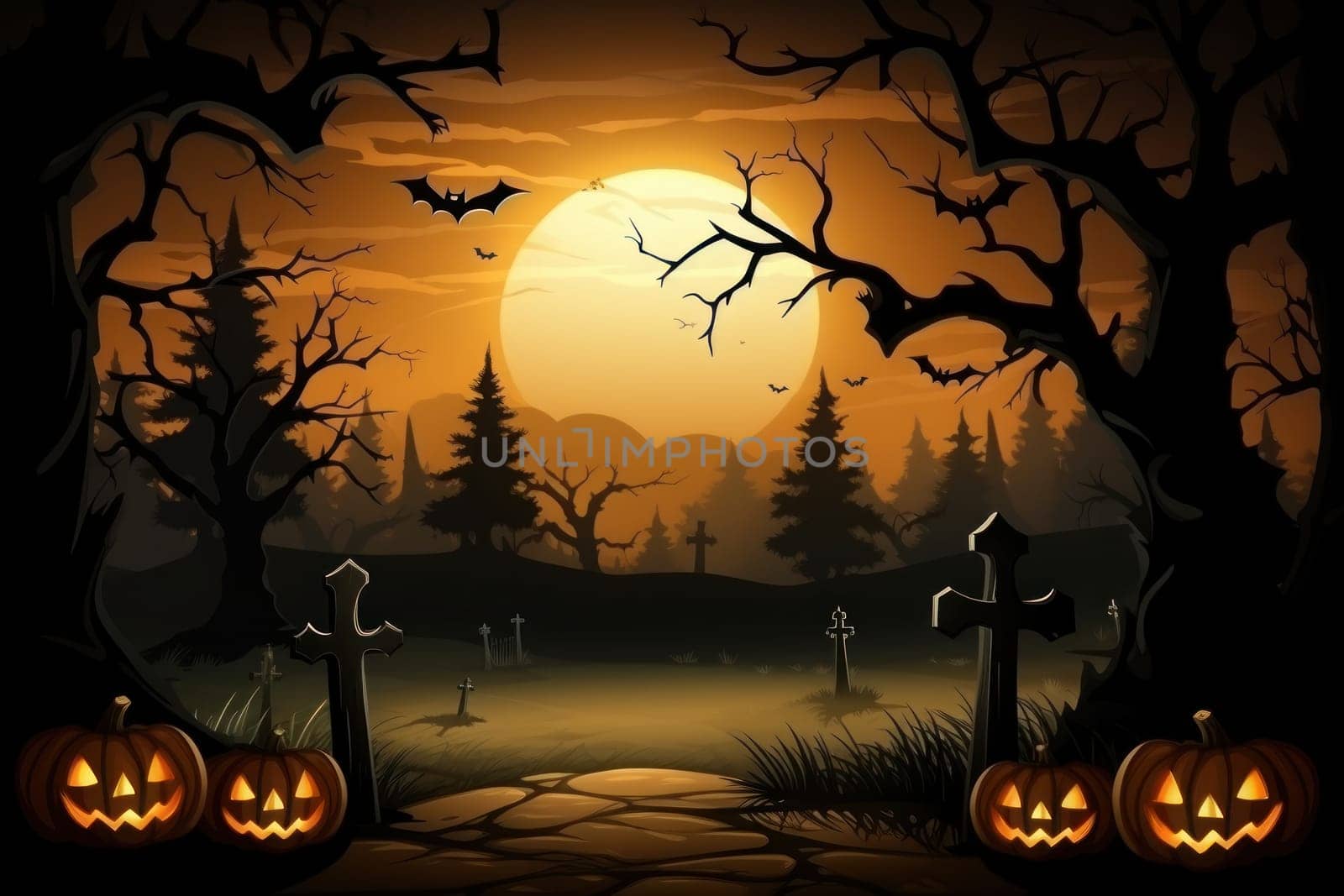Halloween orange pumpkin empty space Background. Generative AI.