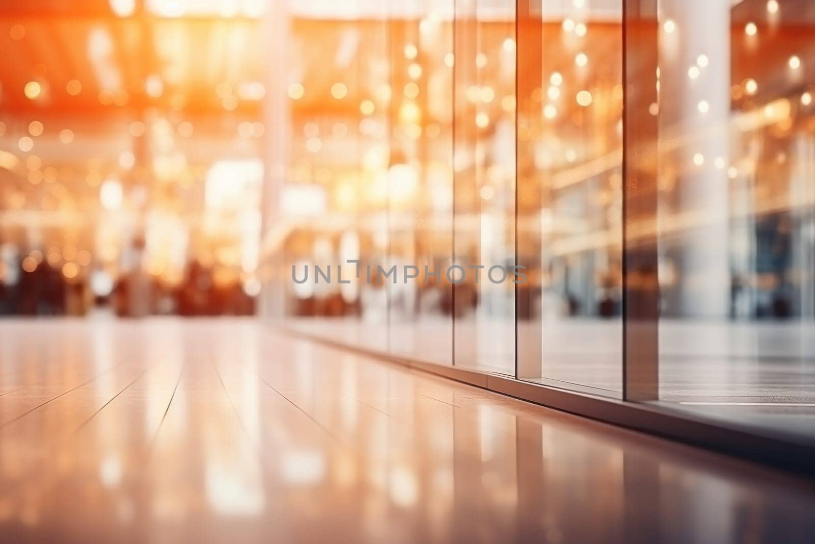 Abstract blur and bokeh beautiful luxury shopping mall and department store interior. Generative AI.