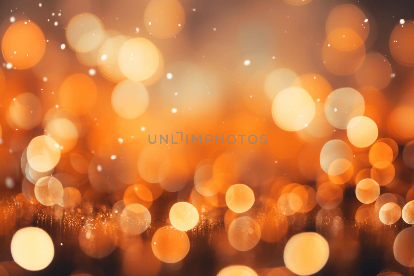 Glitter orange blurred bokeh lights background. Generative AI.