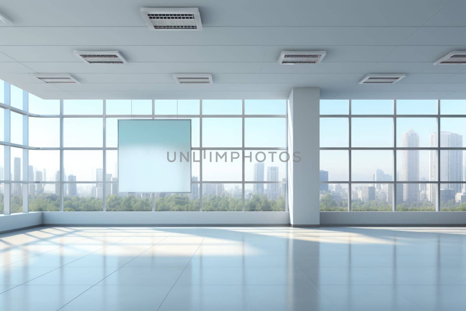 Empty office open space interior. Generative AI.