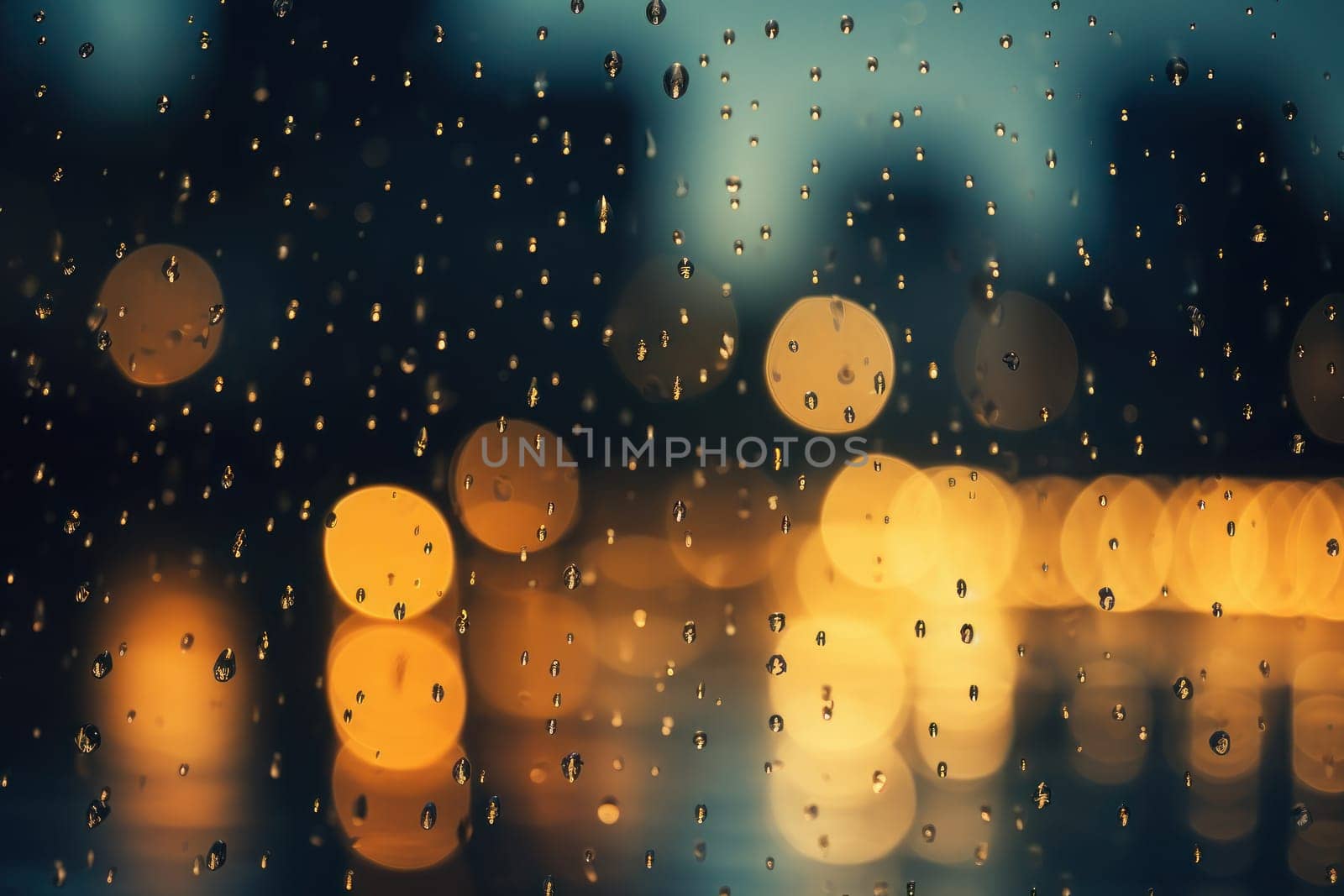 Drizzle Rainy night light bokeh background and wallpaper.