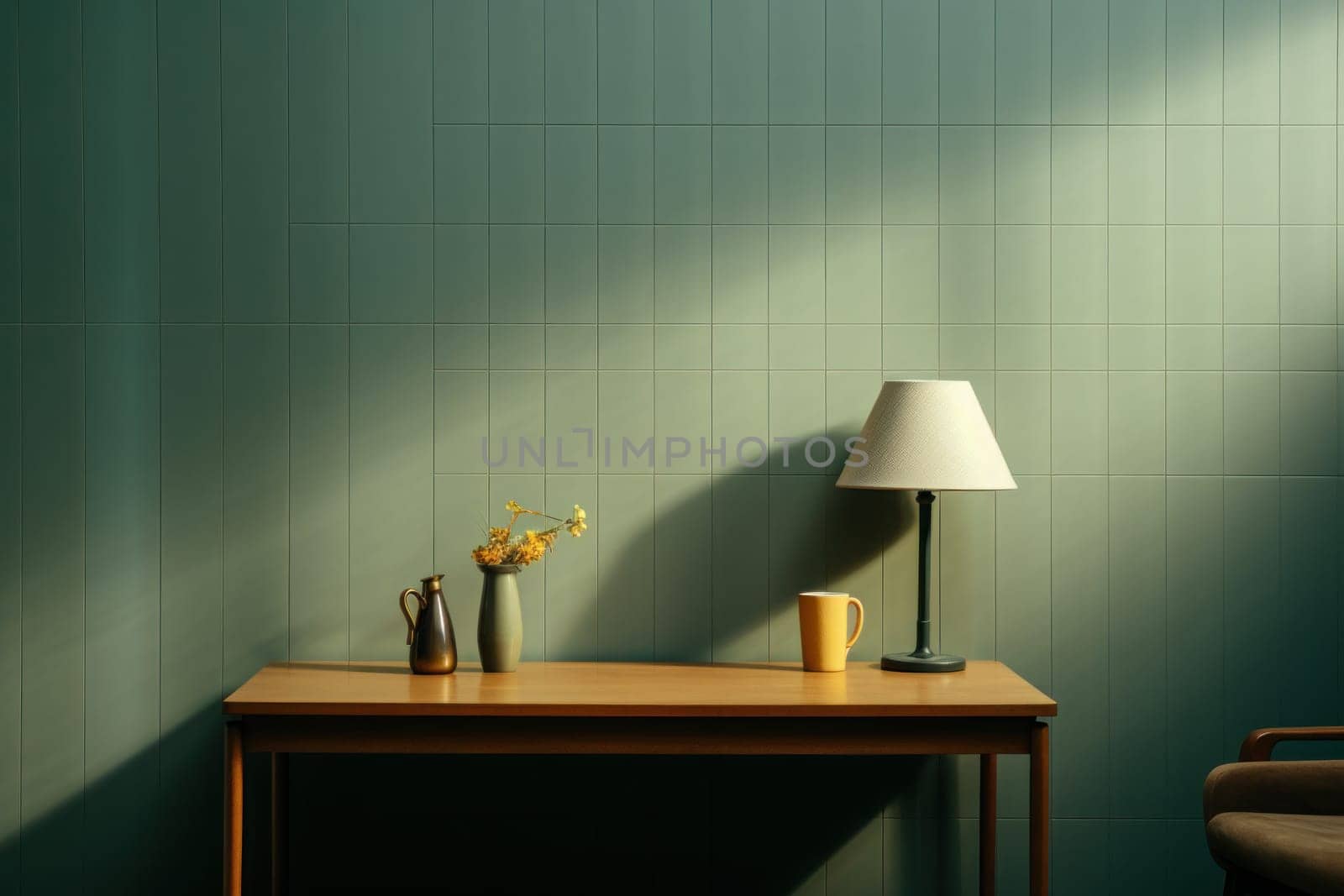 Minimalist shot of the room, in a style of movie still. Generative AI.