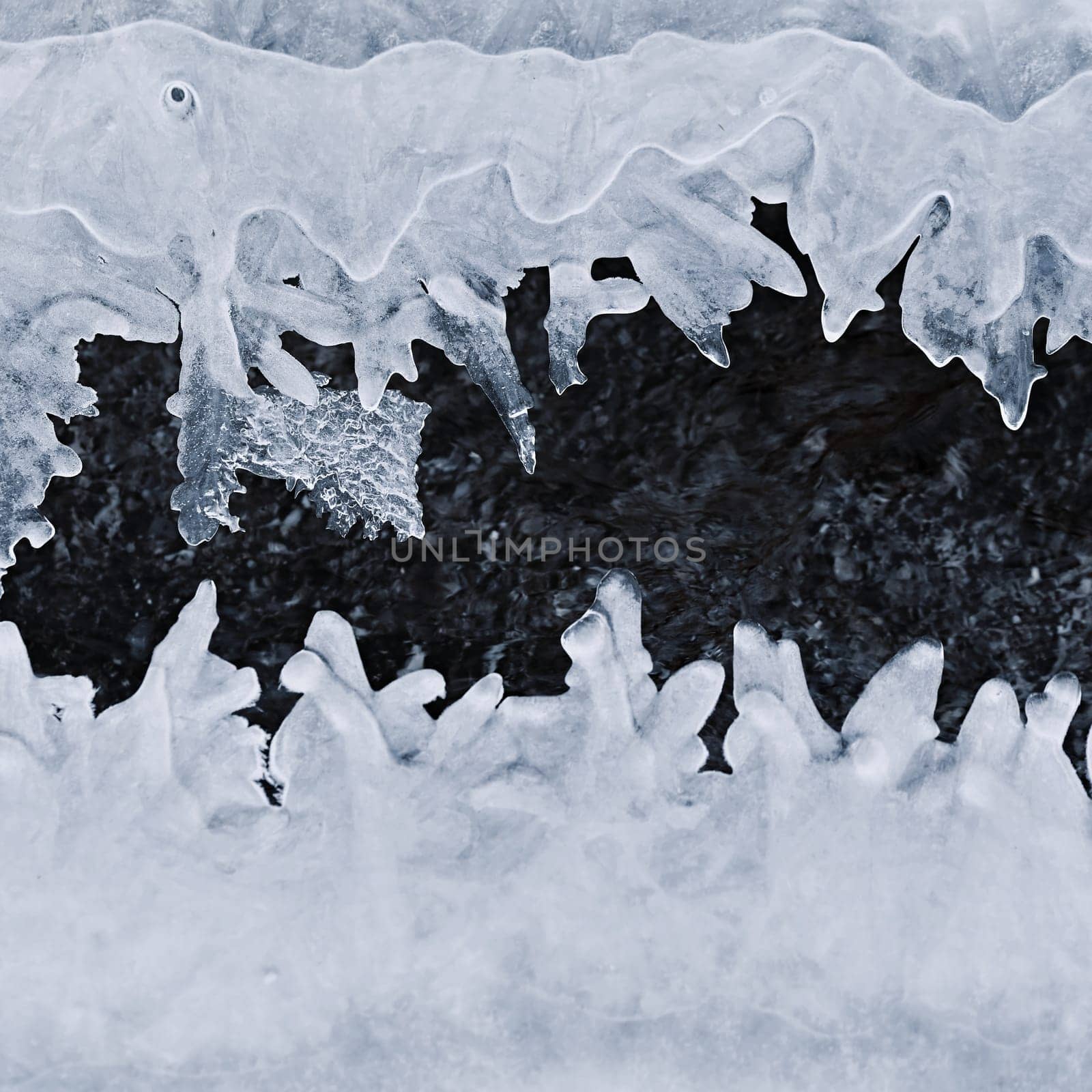 Frozen pool of water in winter. Ice nature - macro shot of frozen water. by Montypeter