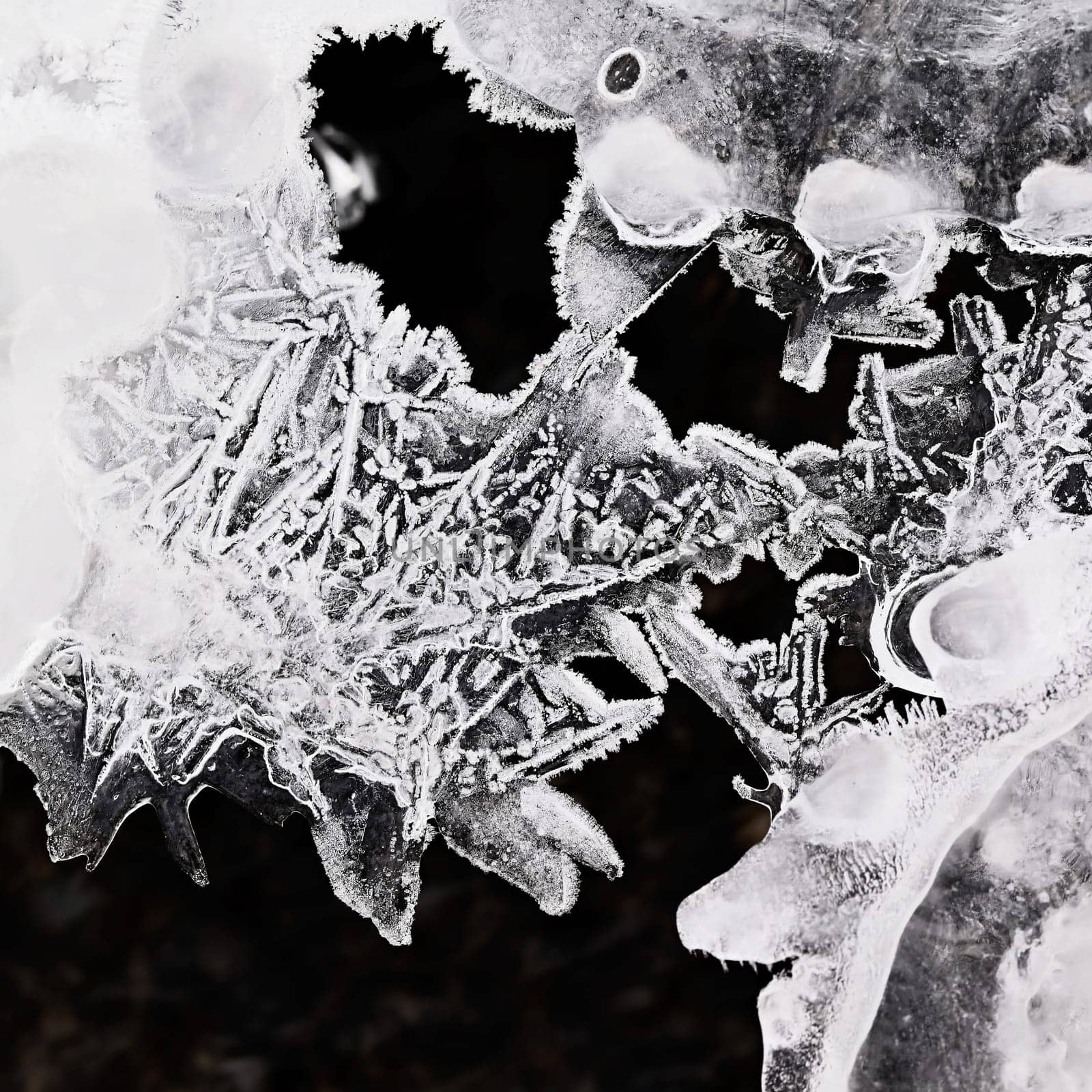 Frozen pool of water in winter. Ice nature - macro shot of frozen water. by Montypeter