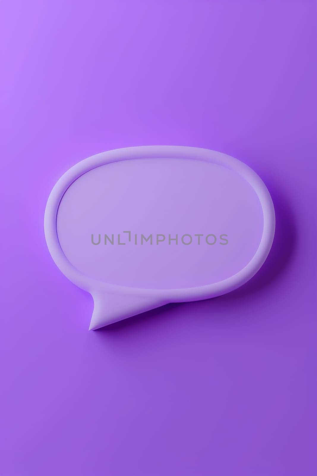 A 3D speech bubble on a violet background provides a vibrant, modern template for communication-themed graphics, ads, and social media content. Vertical picture. Generative AI. by creativebird