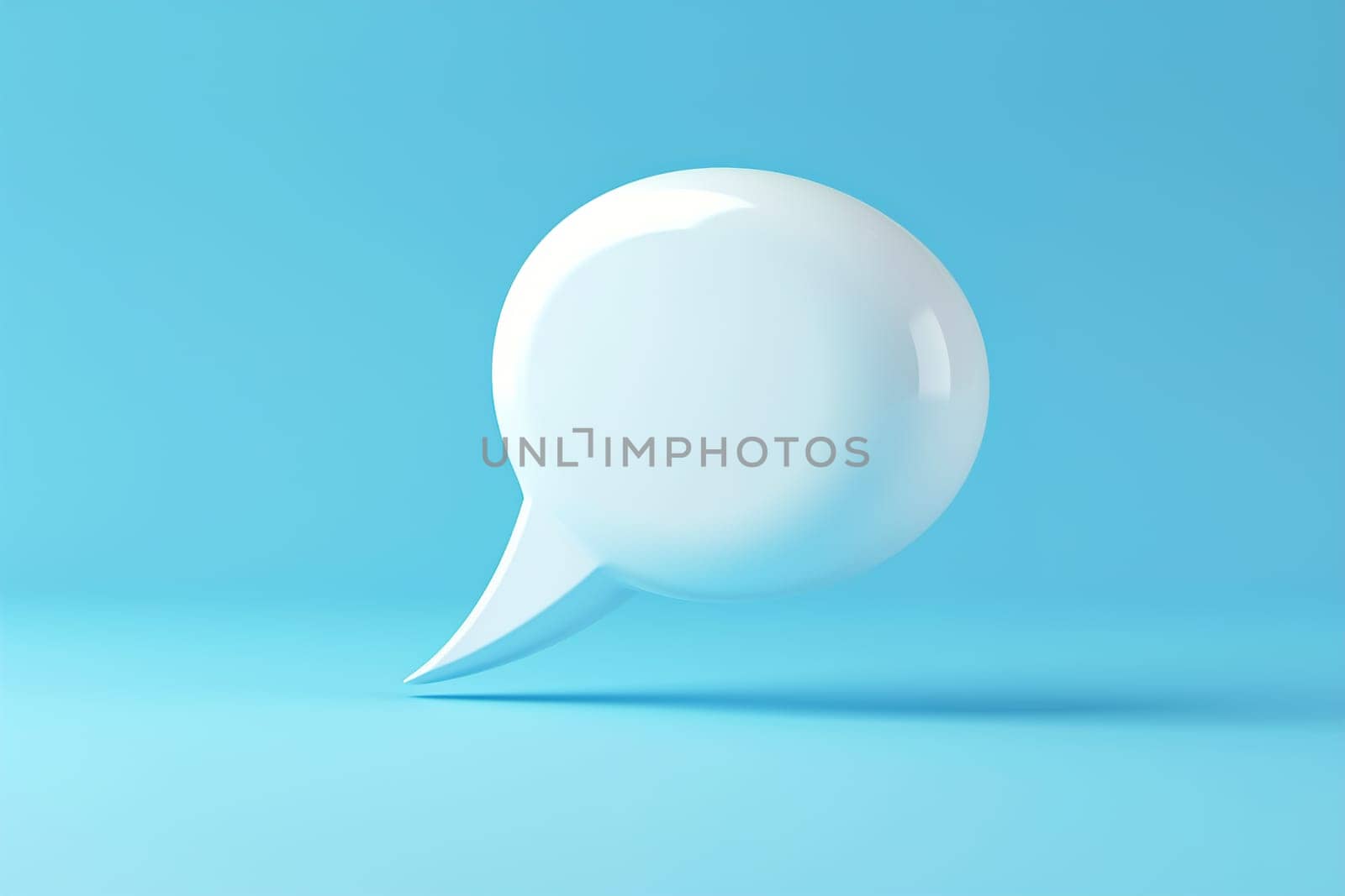 Stylized white 3D speech bubble on a serene blue background, perfect for dialogues, messaging apps, communication design elements, social media. Copy space for text. Generative AI. by creativebird