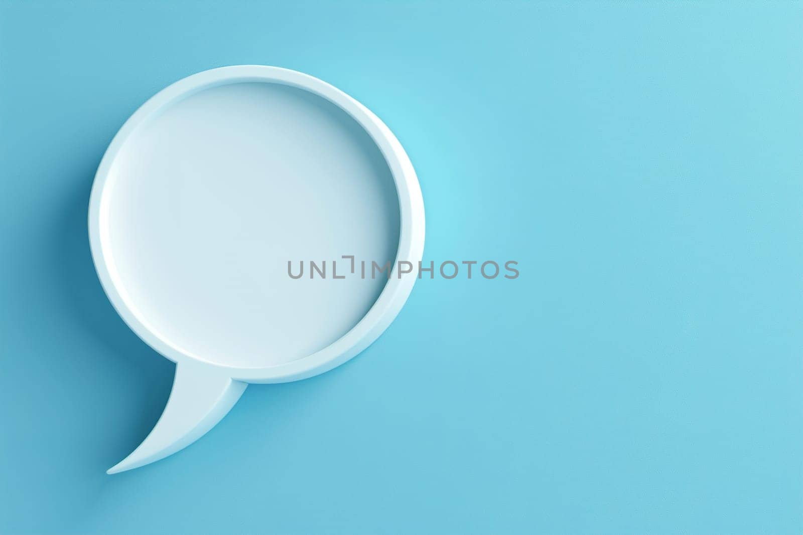 Stylized white 3D speech bubble on a serene blue background, perfect for dialogues, messaging apps, communication design elements, social media. Copy space for text. Generative AI. by creativebird