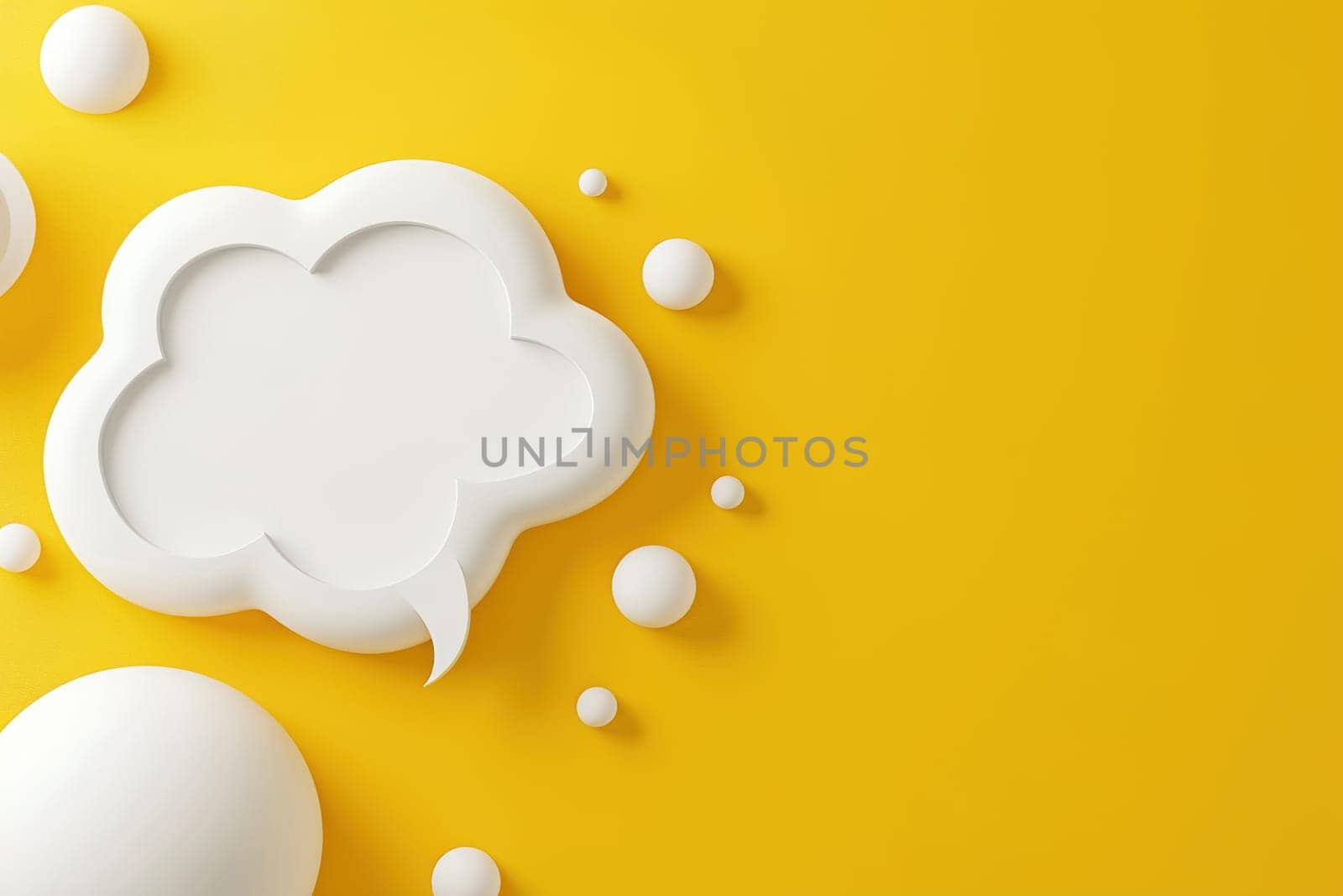 A bold white empty 3D speech bubble on a vivid yellow backdrop, ideal for vibrant advertisements, engaging social media content, and dynamic graphic designs. Copy space for text. Generative AI. by creativebird