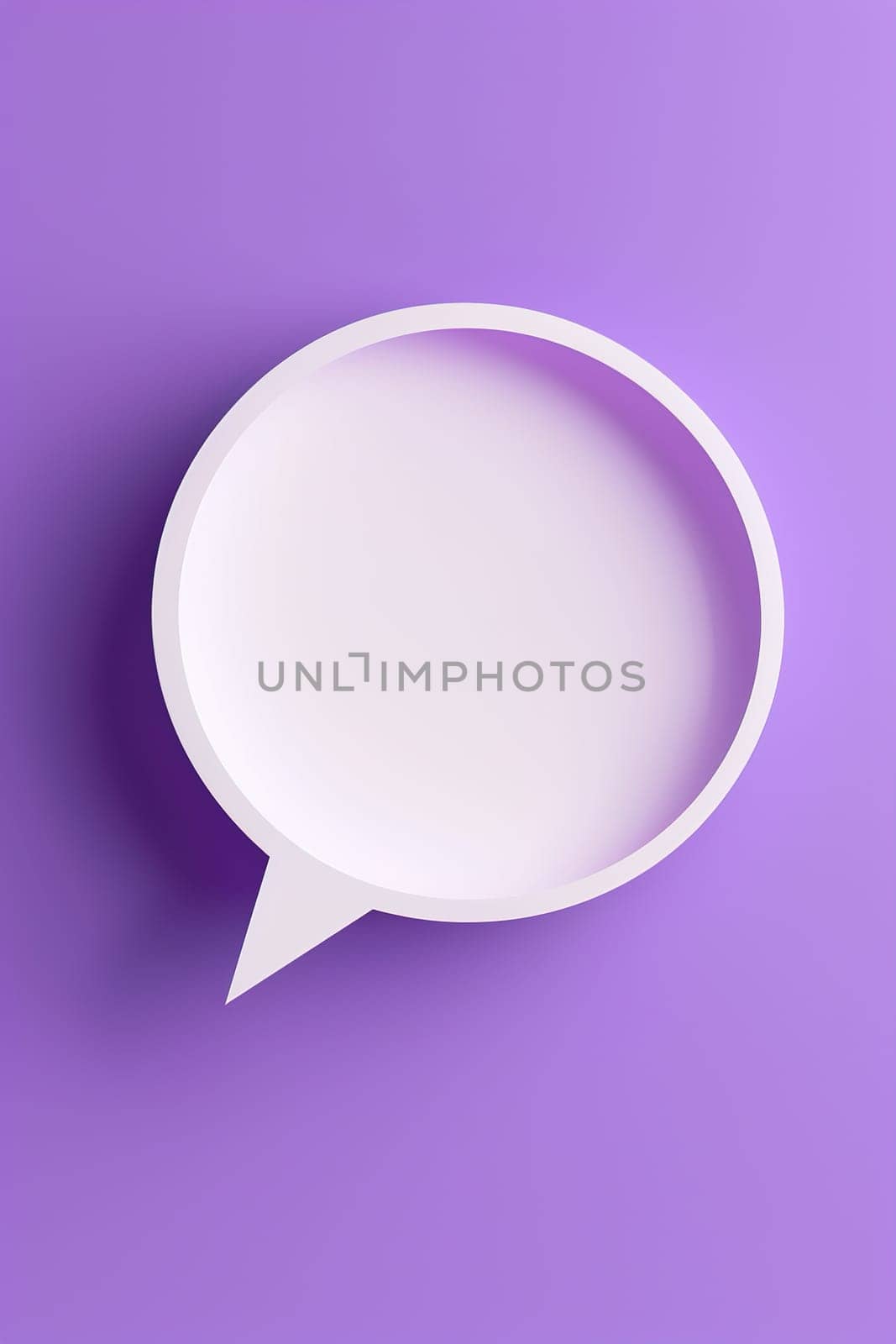 A 3D speech bubble on a violet background provides a vibrant, modern template for communication-themed graphics, ads, and social media content. Vertical picture. Generative AI