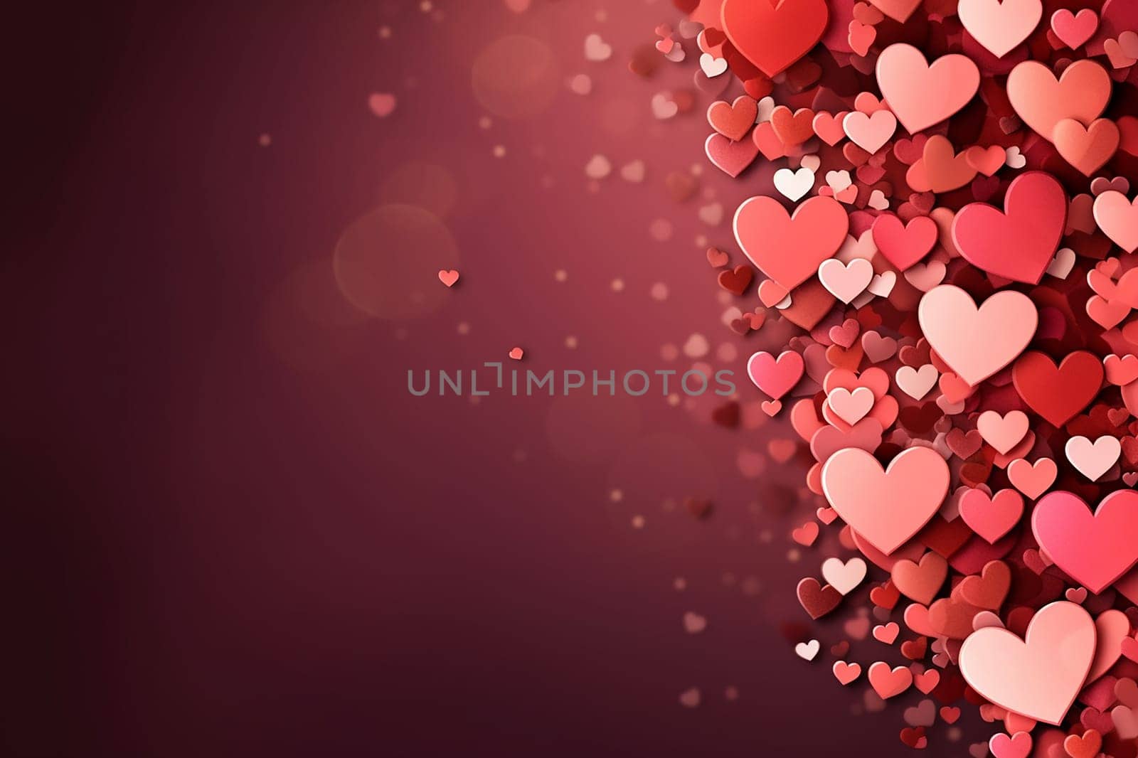Assortment of heart shapes on a red background, depicting love and romance.