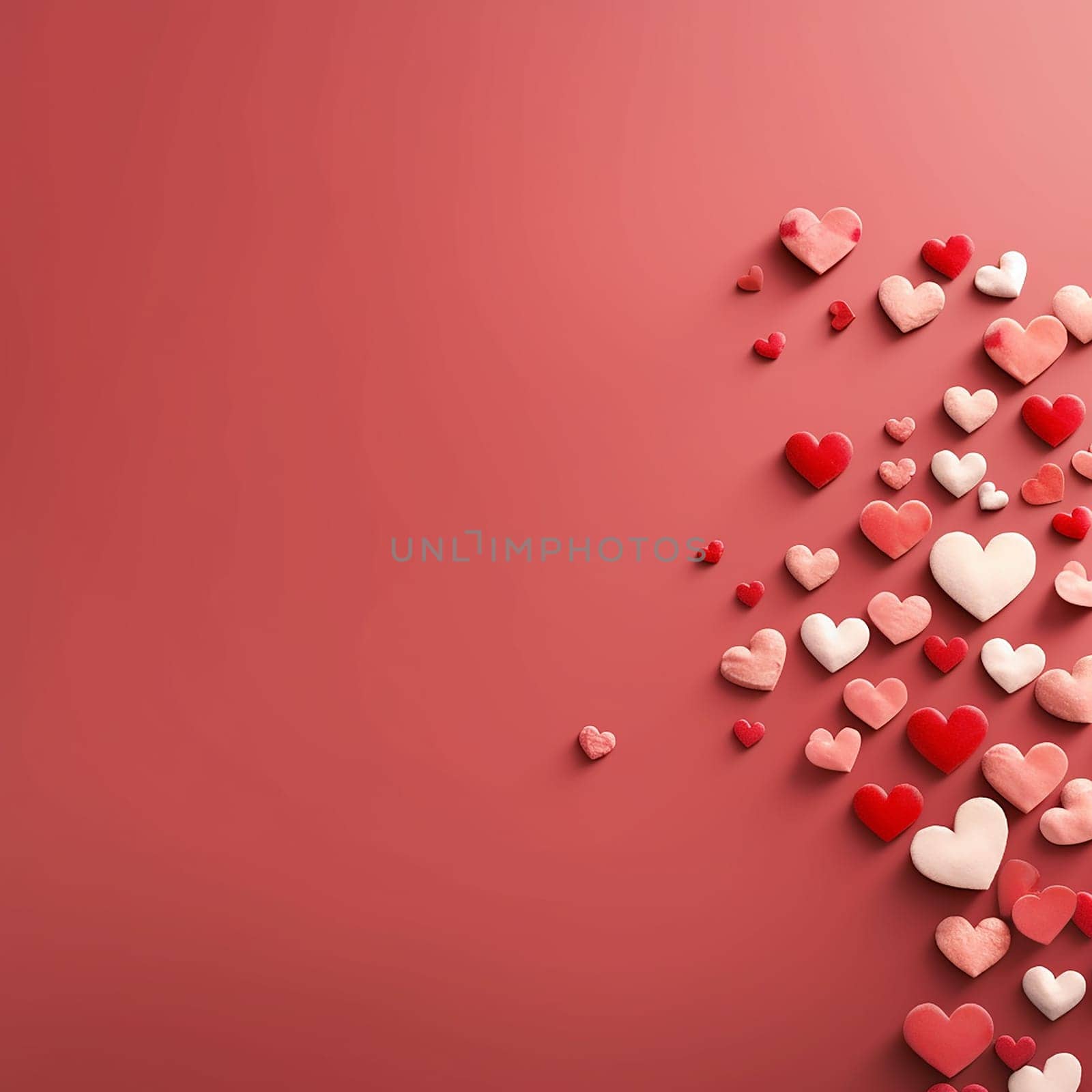 Assorted heart shapes on a red background, symbolizing love and Valentine's Day. by Hype2art