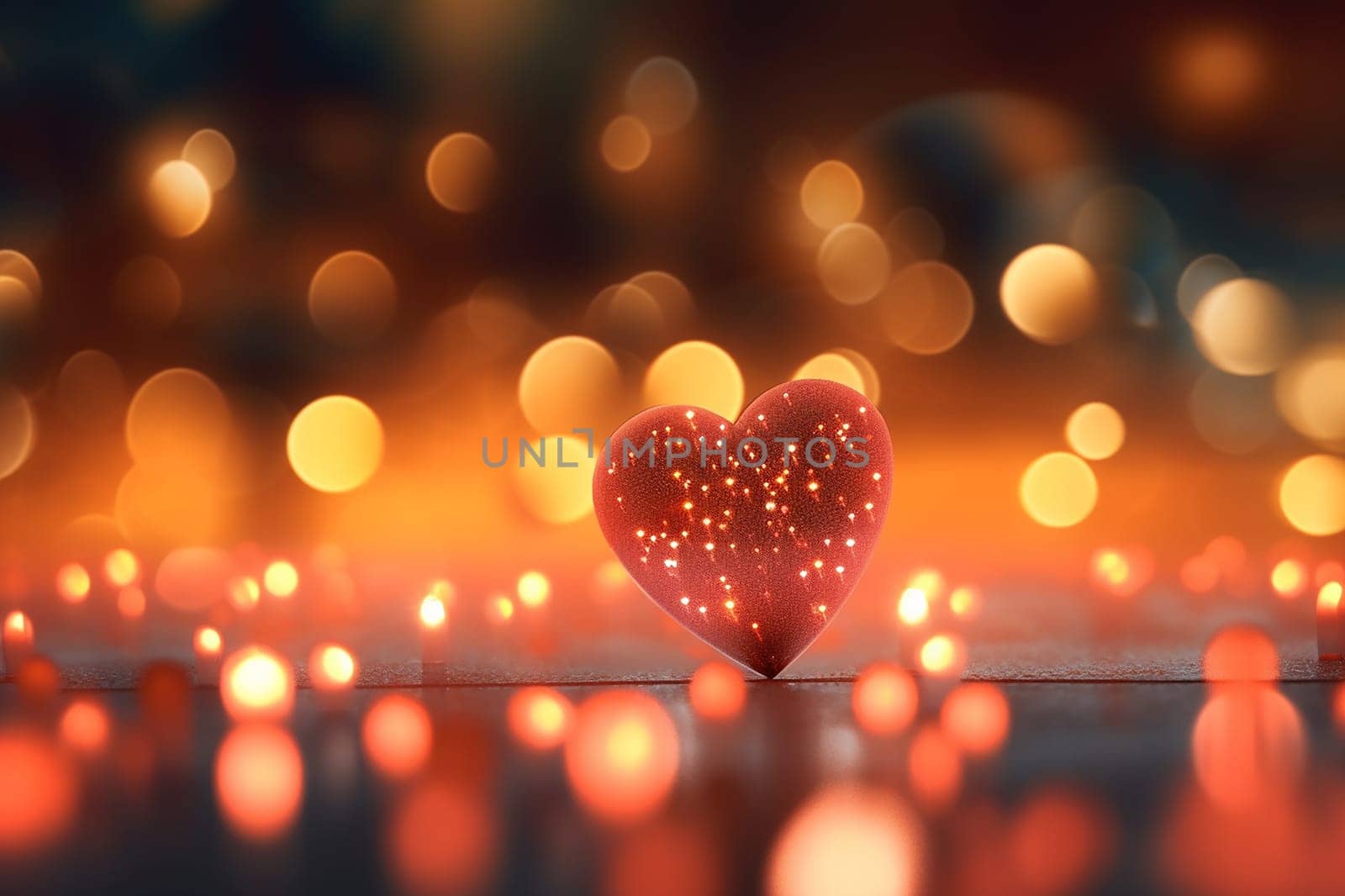 Illuminated heart shape glowing amid warm bokeh lights. by Hype2art