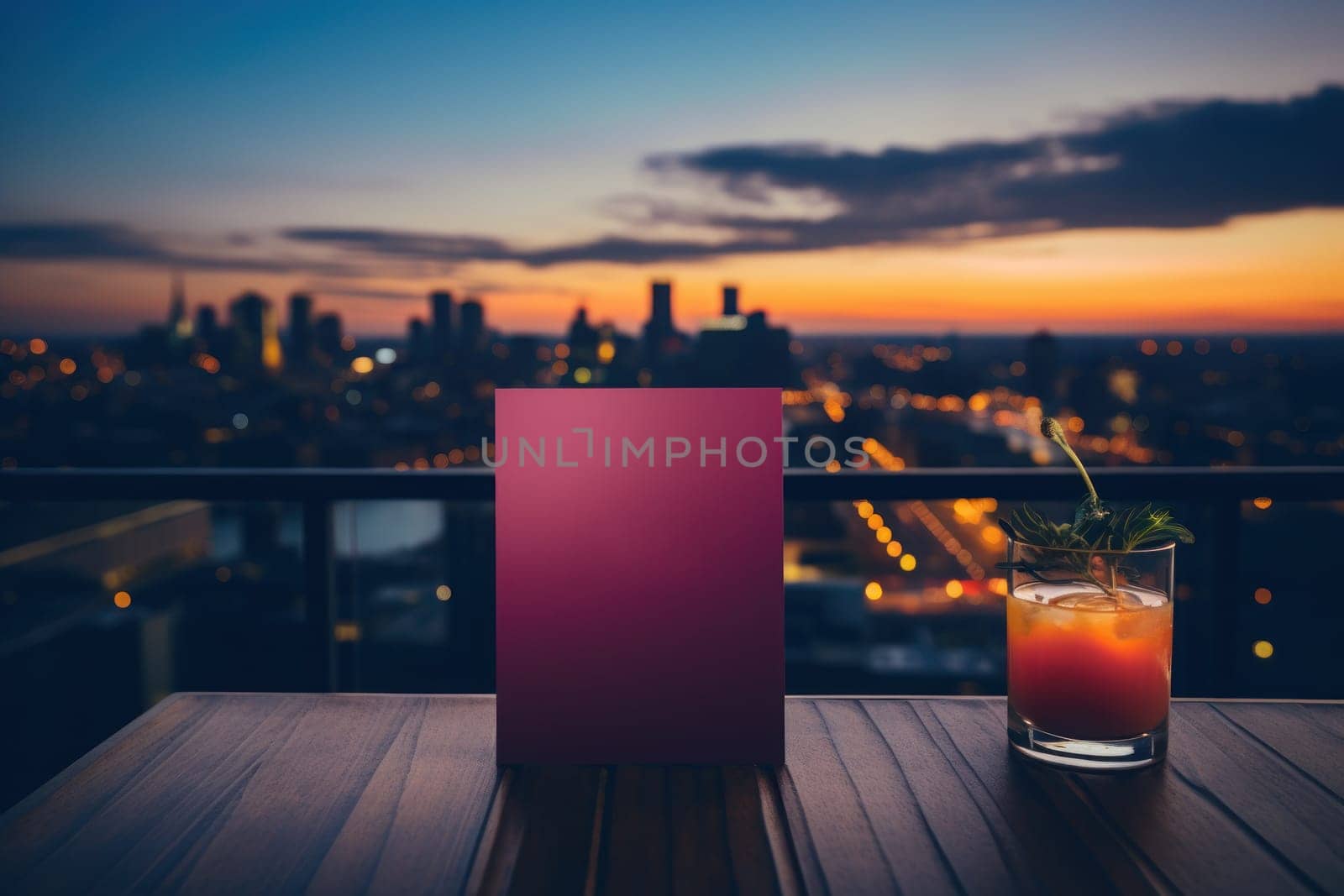 Promotional flyer for a rooftop bar with panoramic views. Generative AI by golfmerrymaker