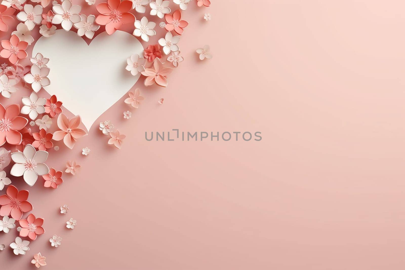 Pink background with heart shape surrounded by flowers by Hype2art