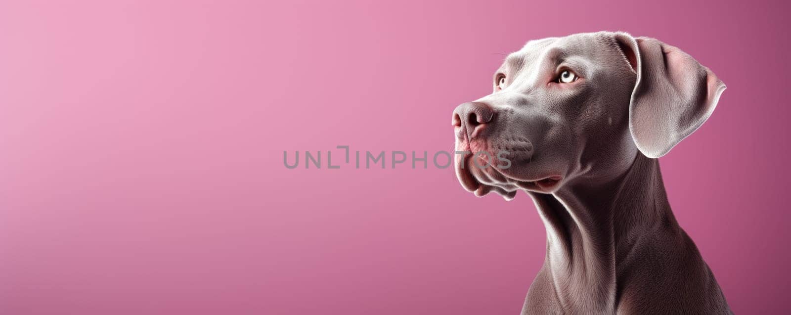 Weimaraner dog on soft color background. Generative AI.