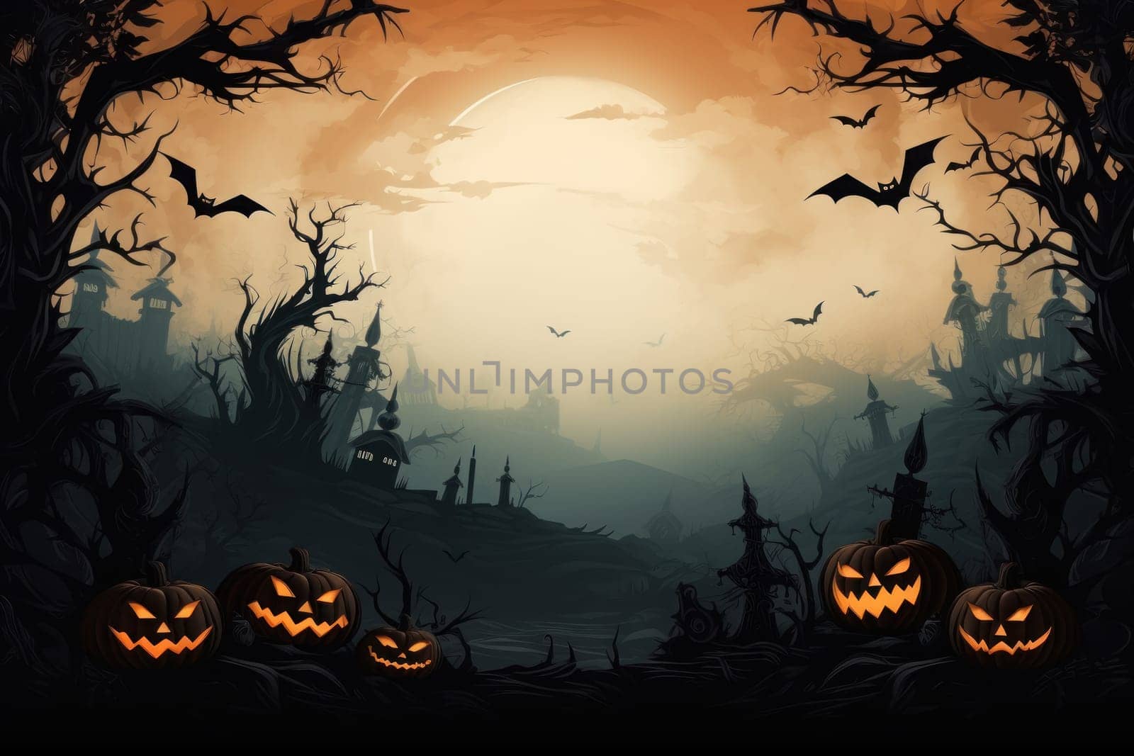 Template halloween card,copy space. Generative AI.