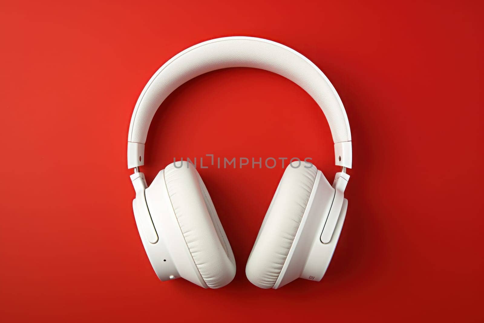 White headphones on a multicolored background. Generative AI by golfmerrymaker