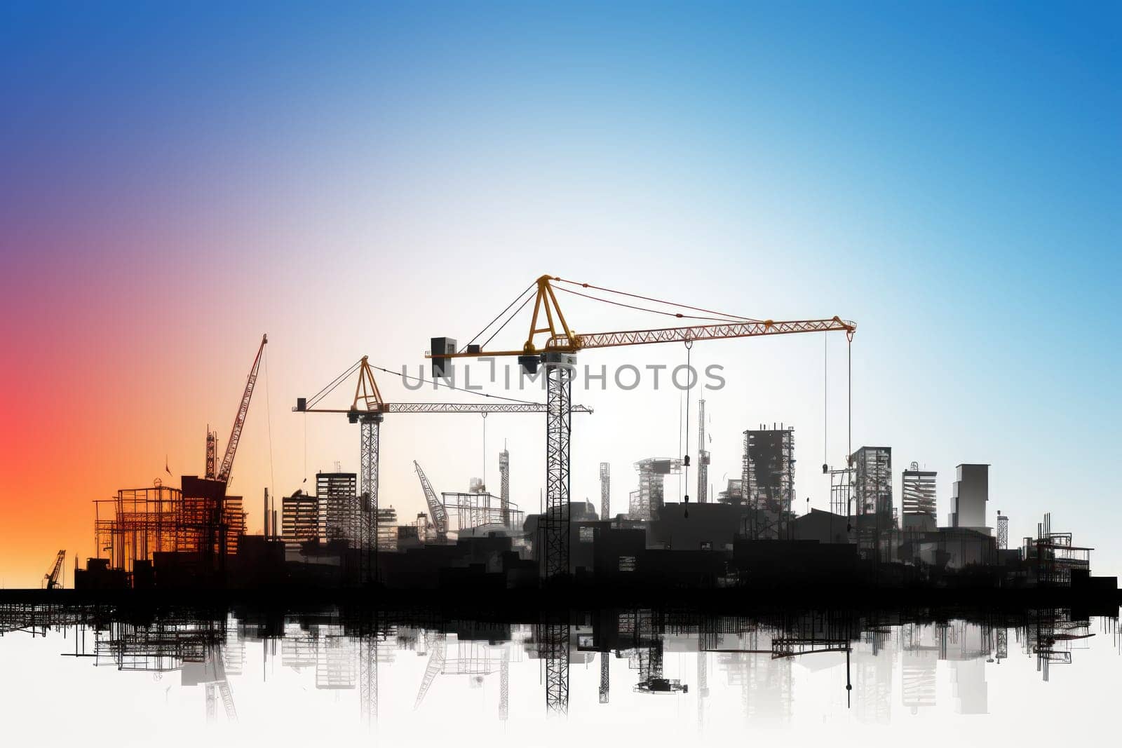 Silhouette of a construction site isolated on transparent background. Generative AI by golfmerrymaker