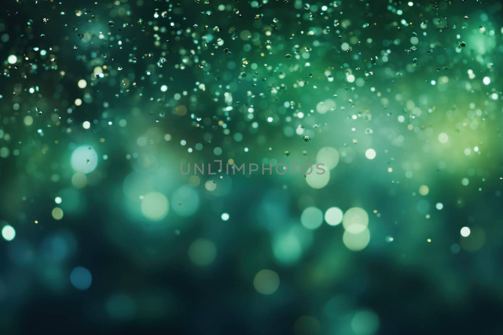 Glitter green blurred bokeh lights background. Generative AI.