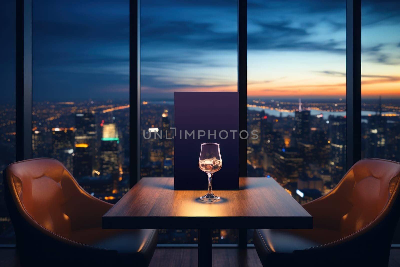 Promotional flyer for a rooftop bar with panoramic views. Generative AI by golfmerrymaker