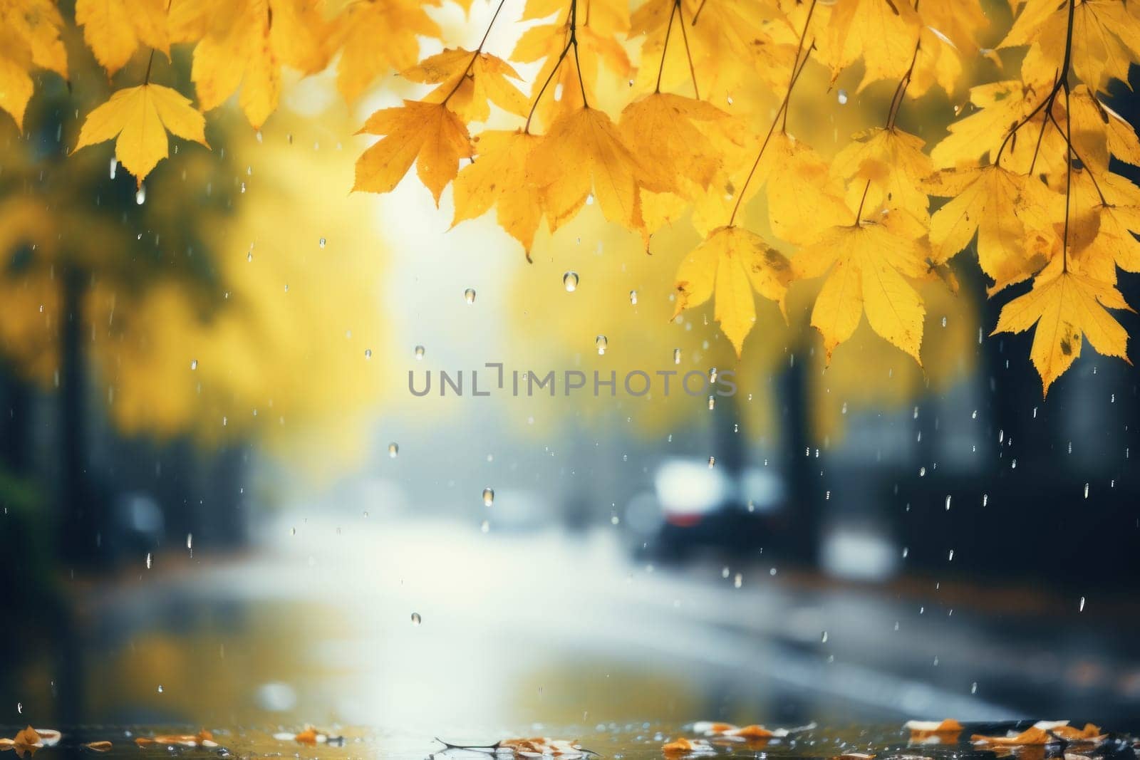 Drizzle Rainy day in autumn background and wallpaper. Generative AI.