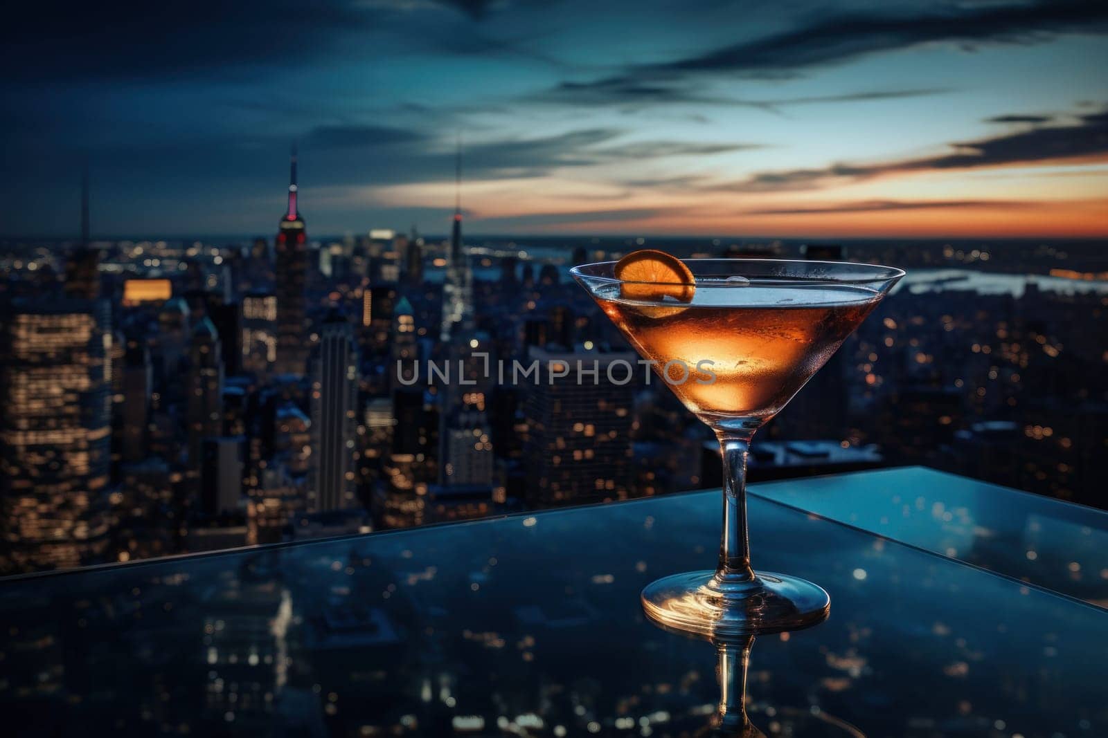 Promotional flyer for a rooftop bar with panoramic views. Generative AI by golfmerrymaker