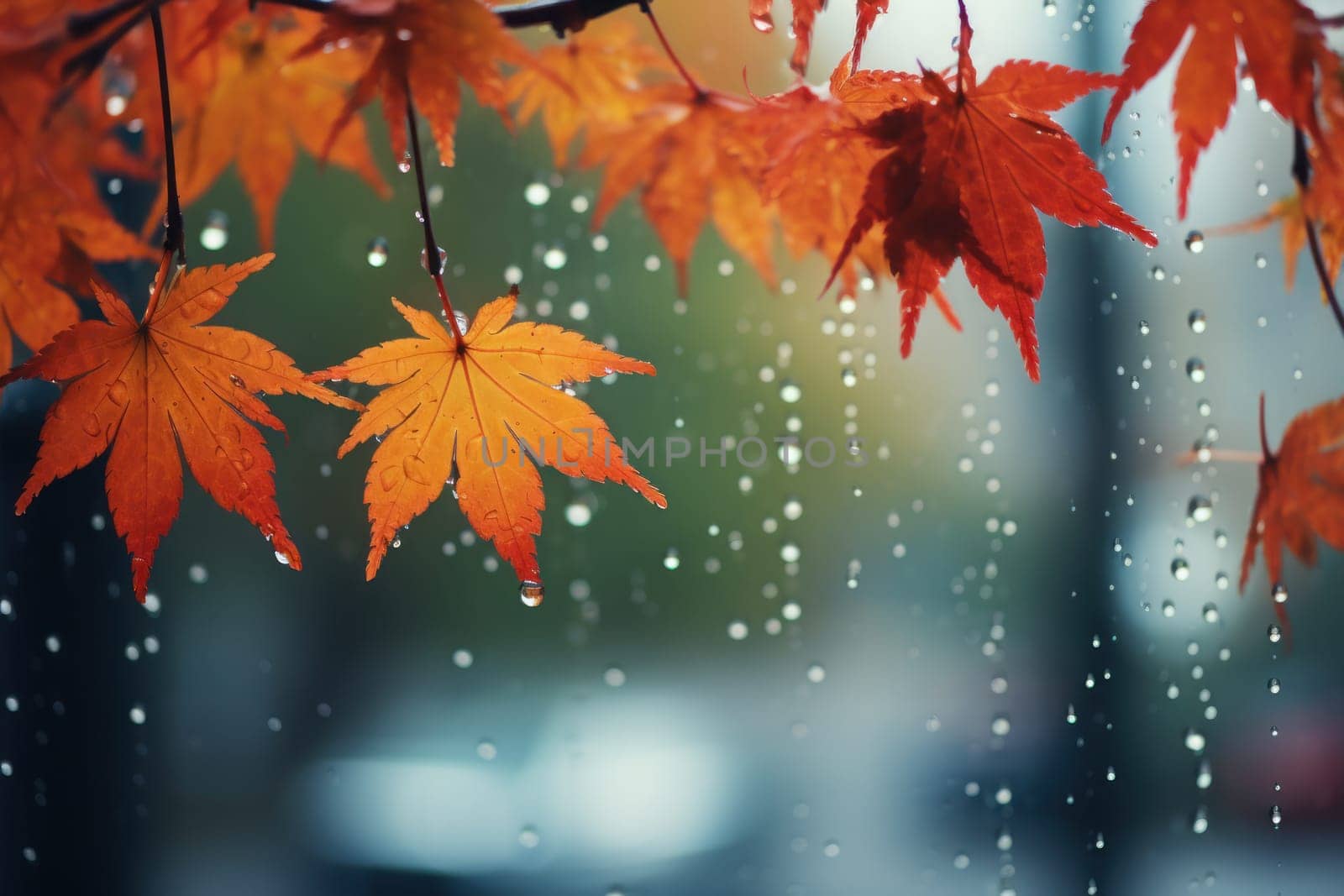 Drizzle Rainy day in autumn background and wallpaper. Generative AI.