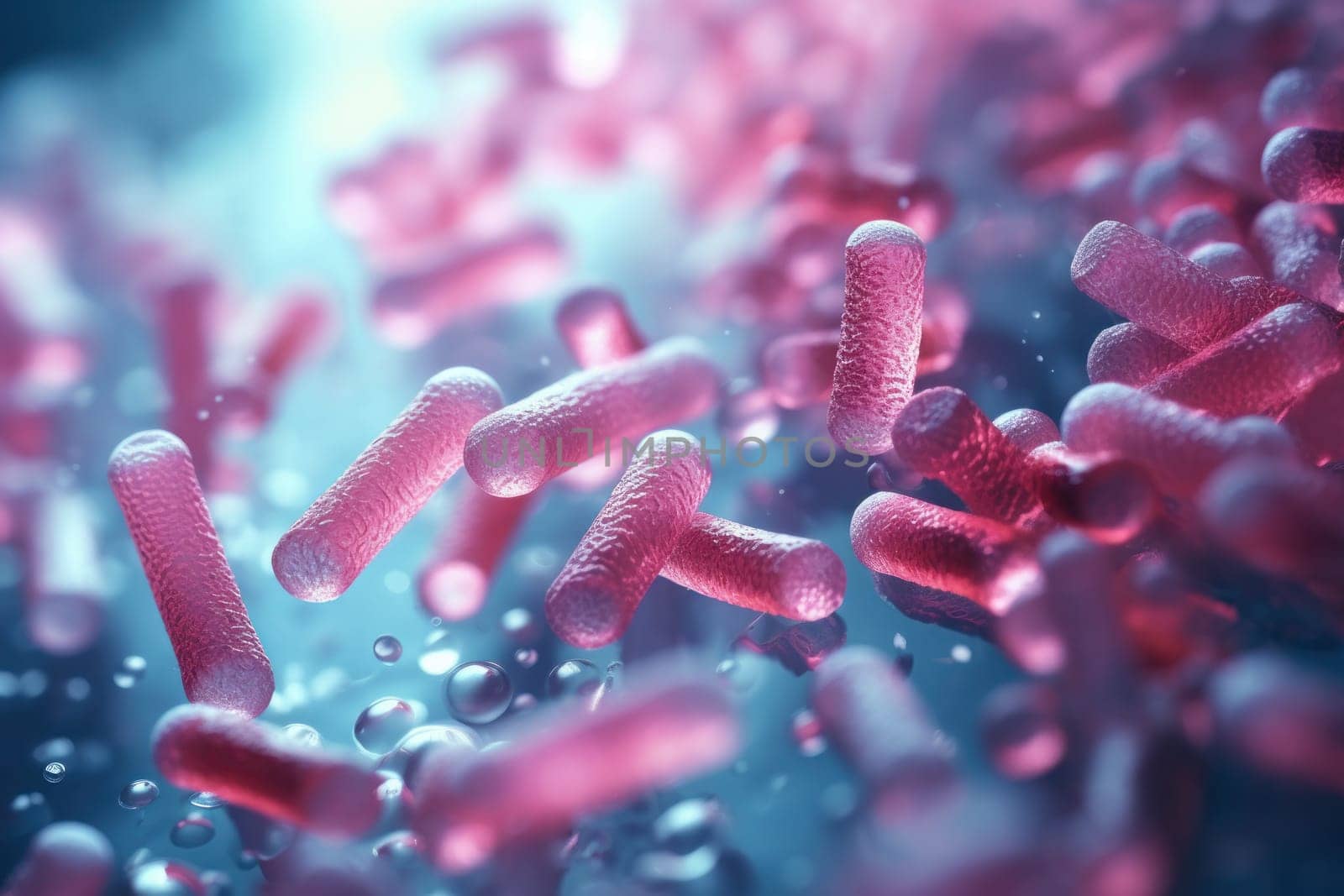 Extreme close up zoom a bacteria macro photography. Generative AI.