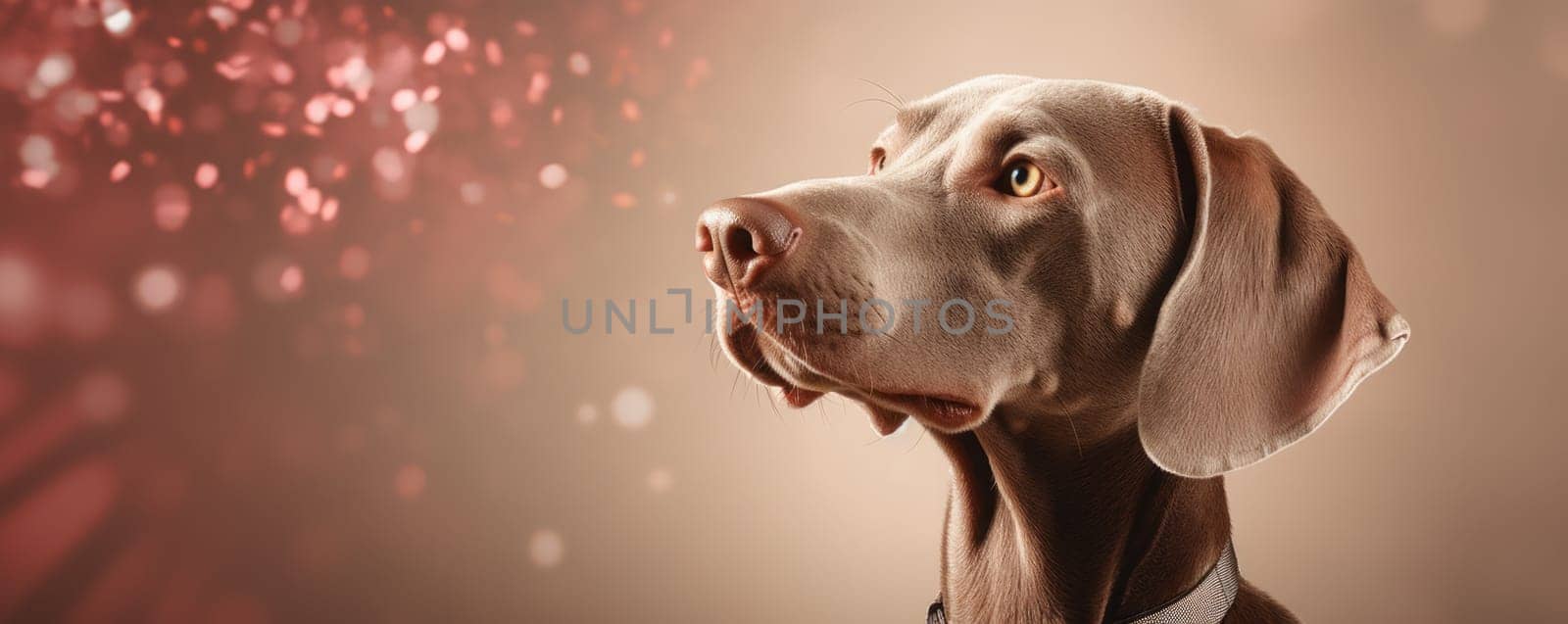 Weimaraner dog on soft color background. Generative AI.