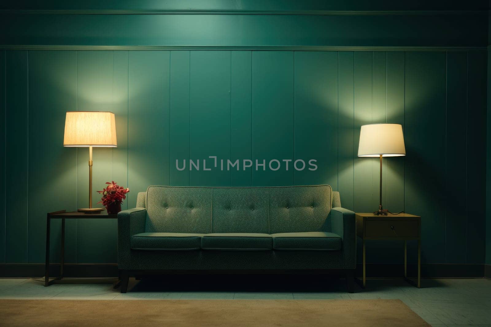 Minimalist shot of the room, in a style of movie still. Generative AI.
