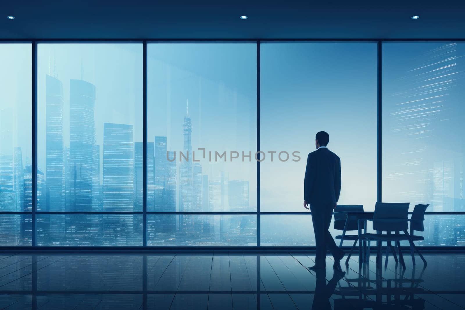 Blue modern business slide abstract background. Generative AI.