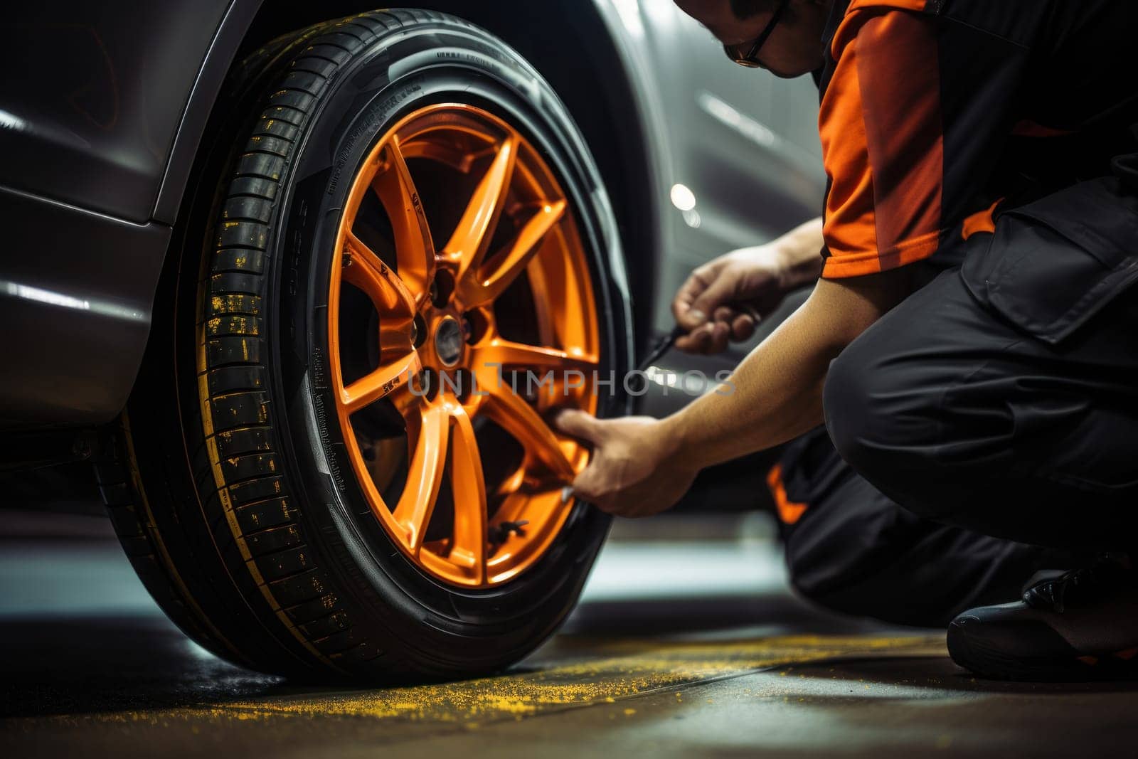 How to get lug nuts off tire, stock photo, professional color grading. Generative AI.