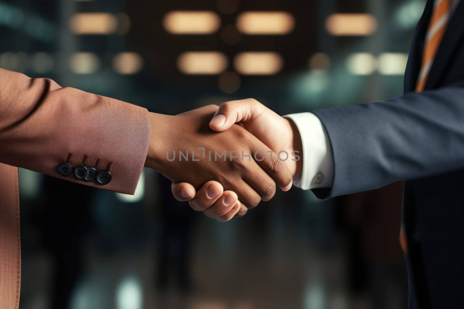 Businessman handshake for teamwork of business merger and acquisition. Generative AI.