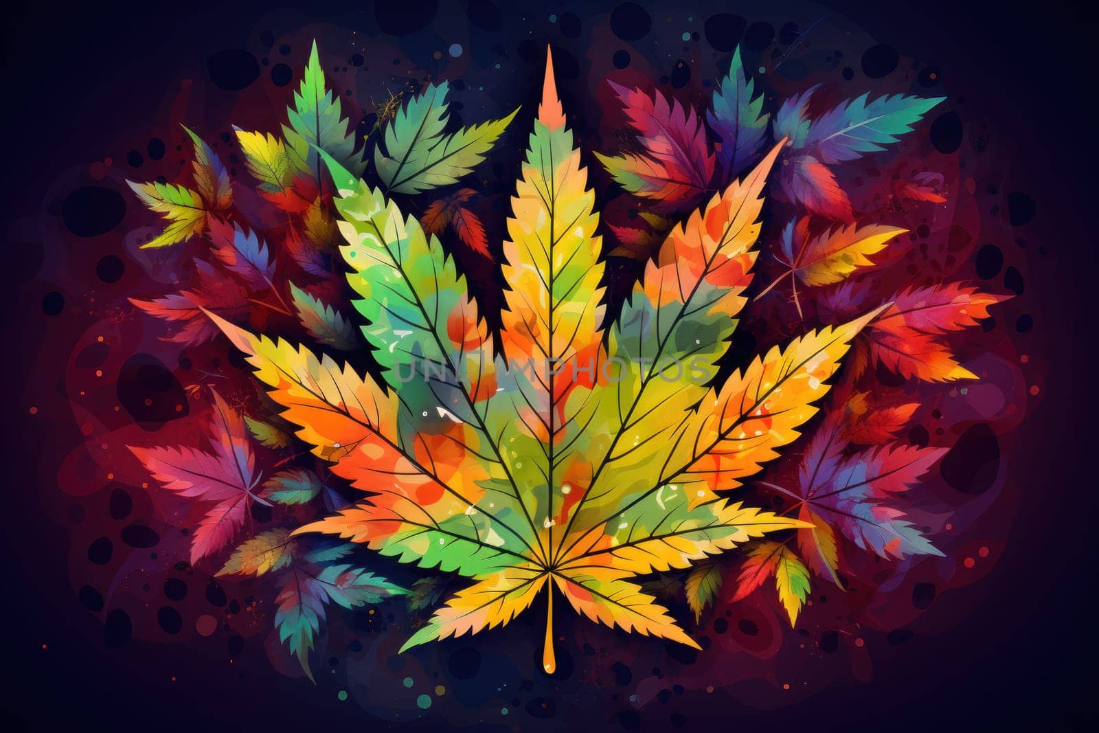 Colorful marijuana lover background. Generative AI.
