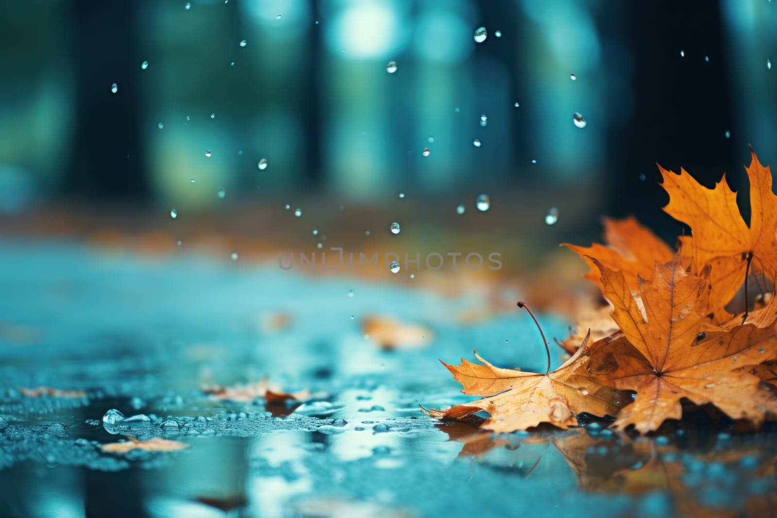 Drizzle Rainy day in autumn background and wallpaper. Generative AI.