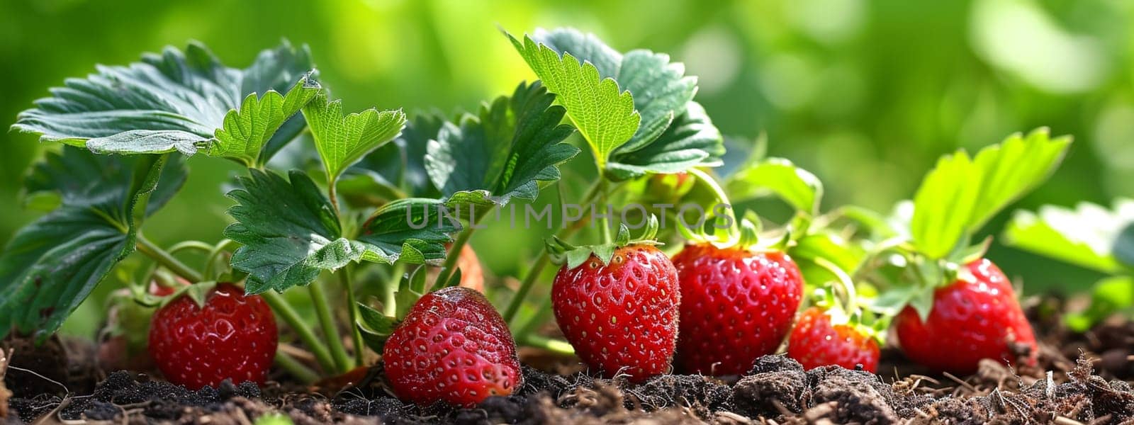 Strawberries growing in the garden, selective focus. food Generative AI,