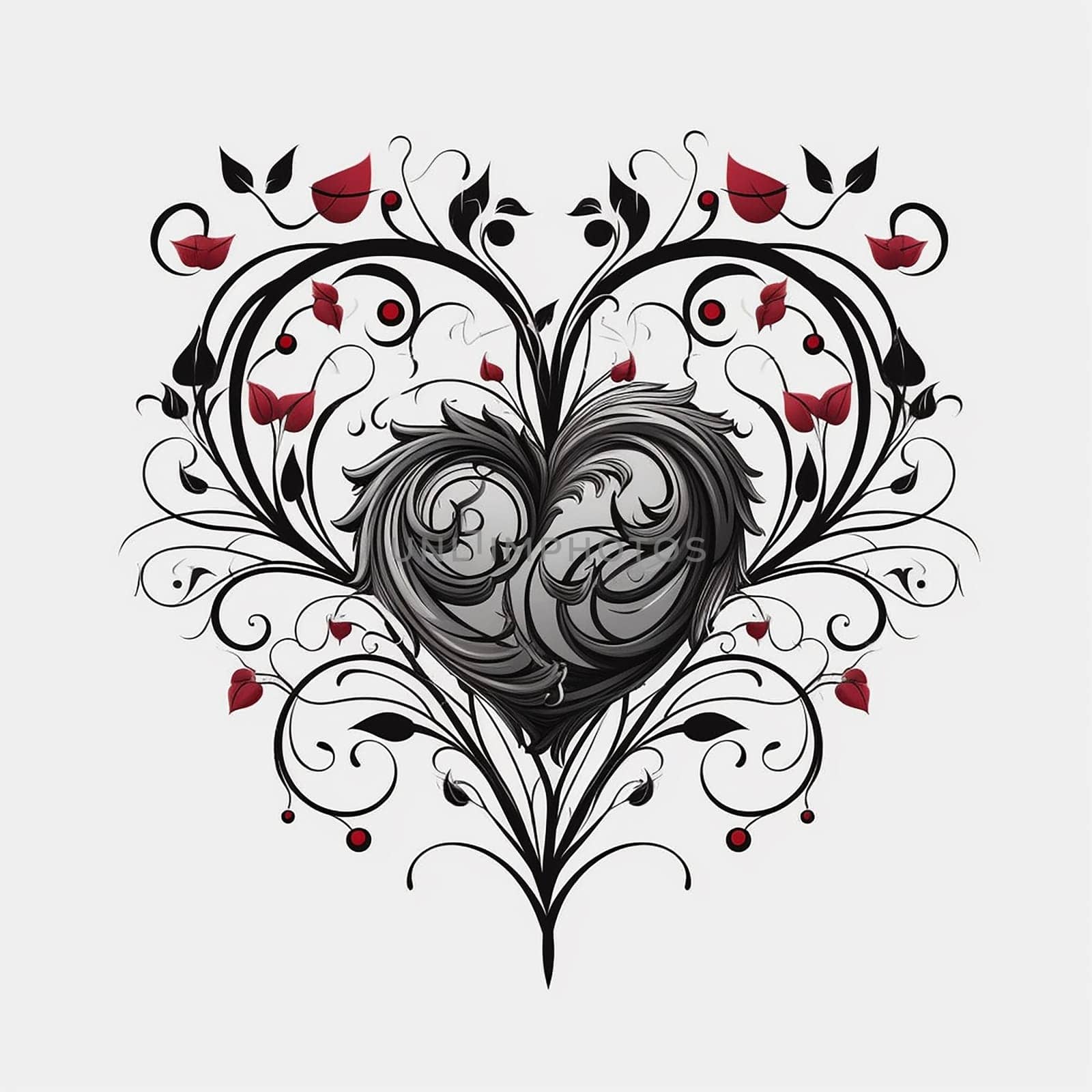 Ornate heart intertwined with floral patterns and red accents. by Hype2art