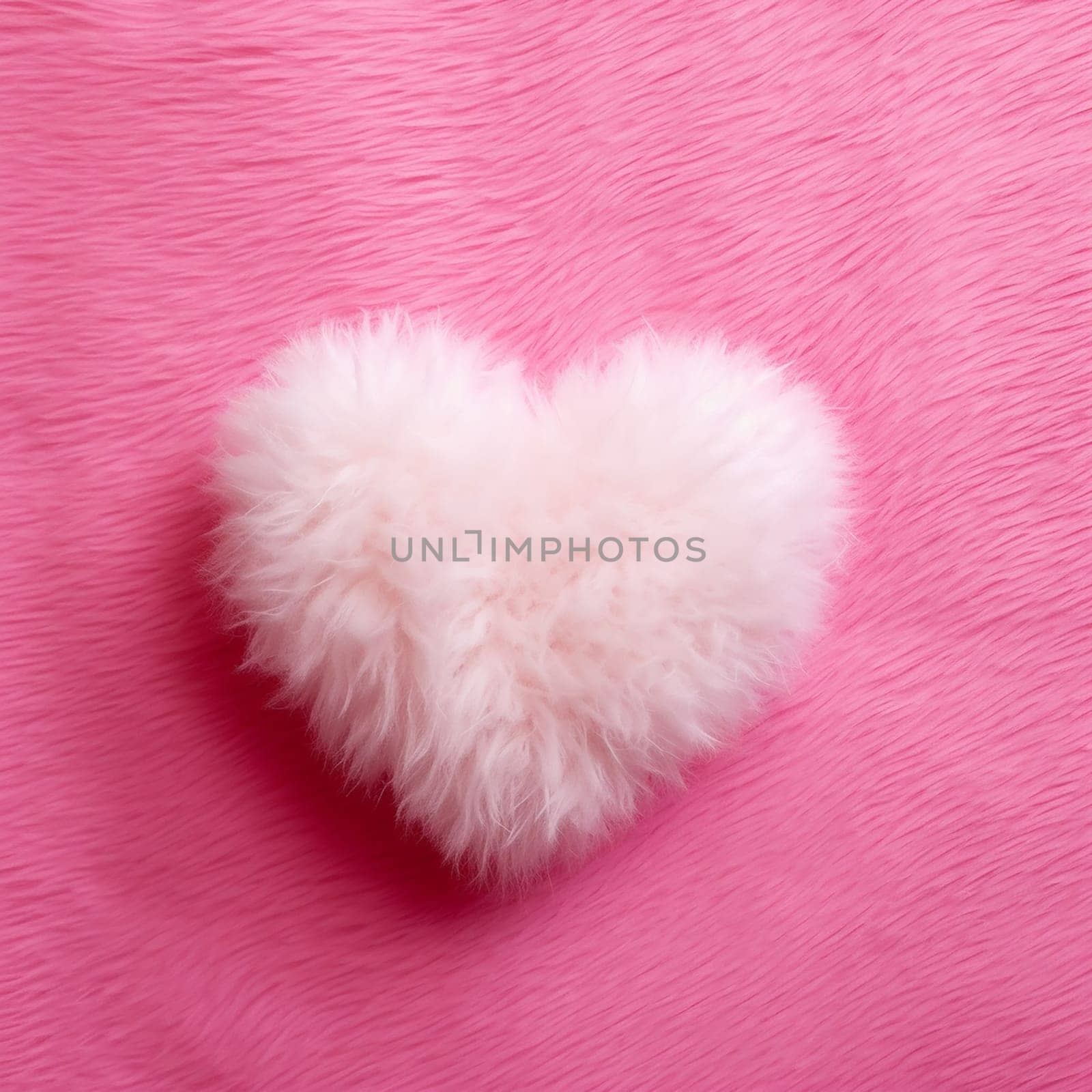Fluffy white heart-shaped object on pink background