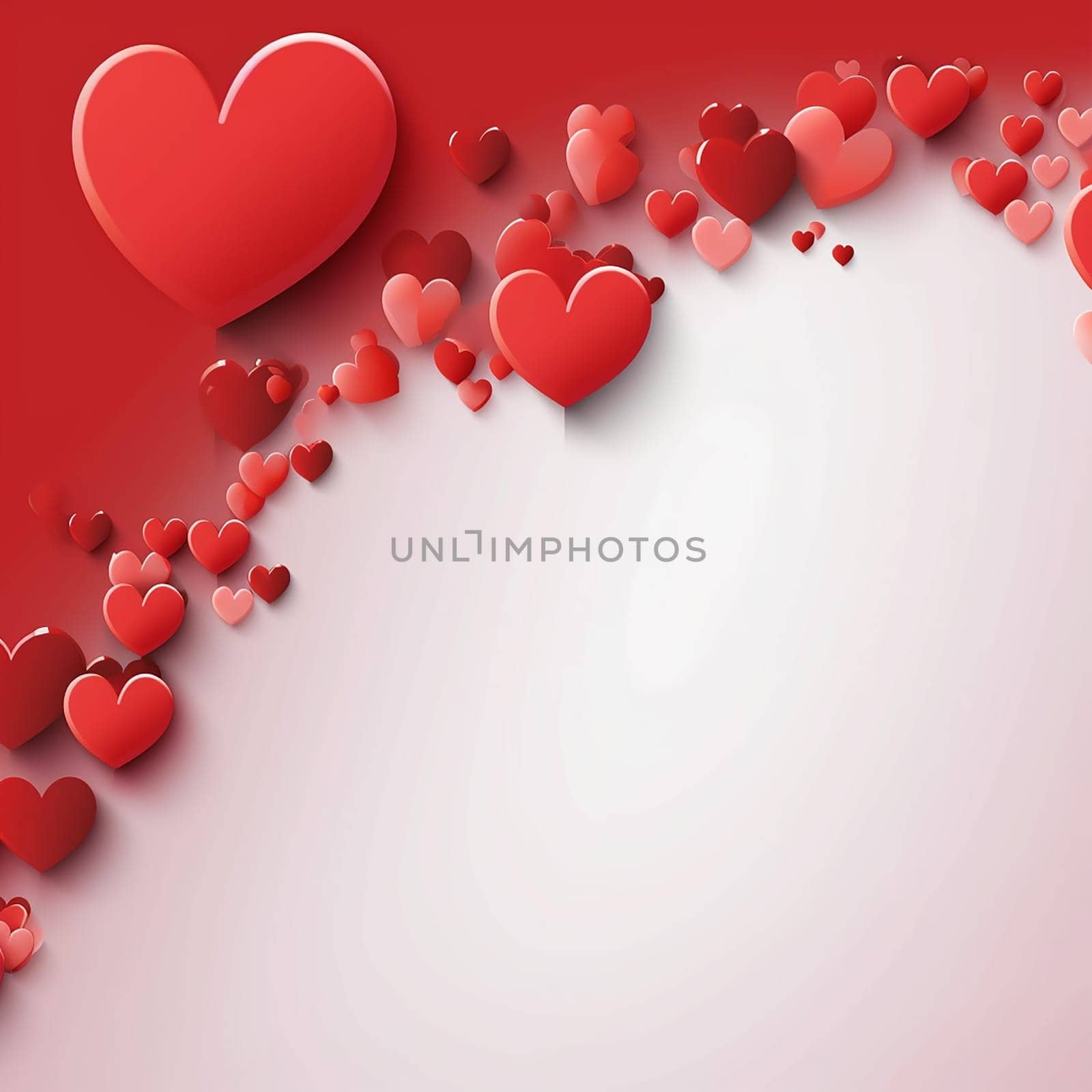 Various hearts on a gradient red background, symbolizing love and Valentine's Day.