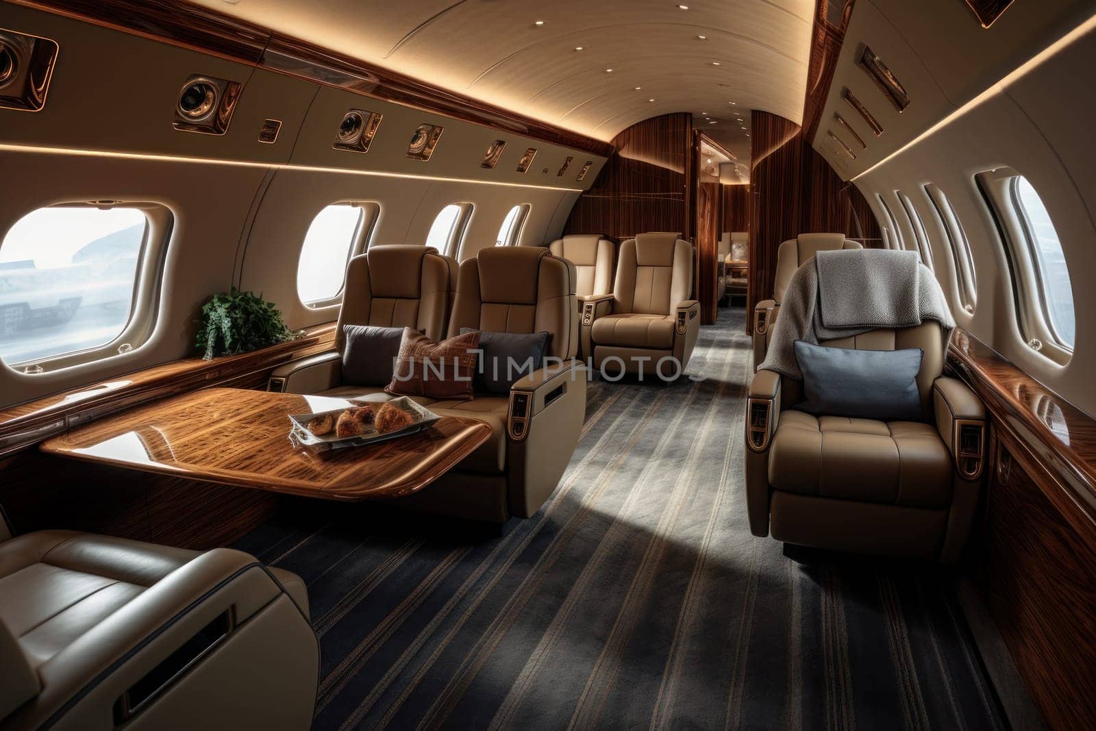 Interior from a luxury private jet. Generative AI by golfmerrymaker