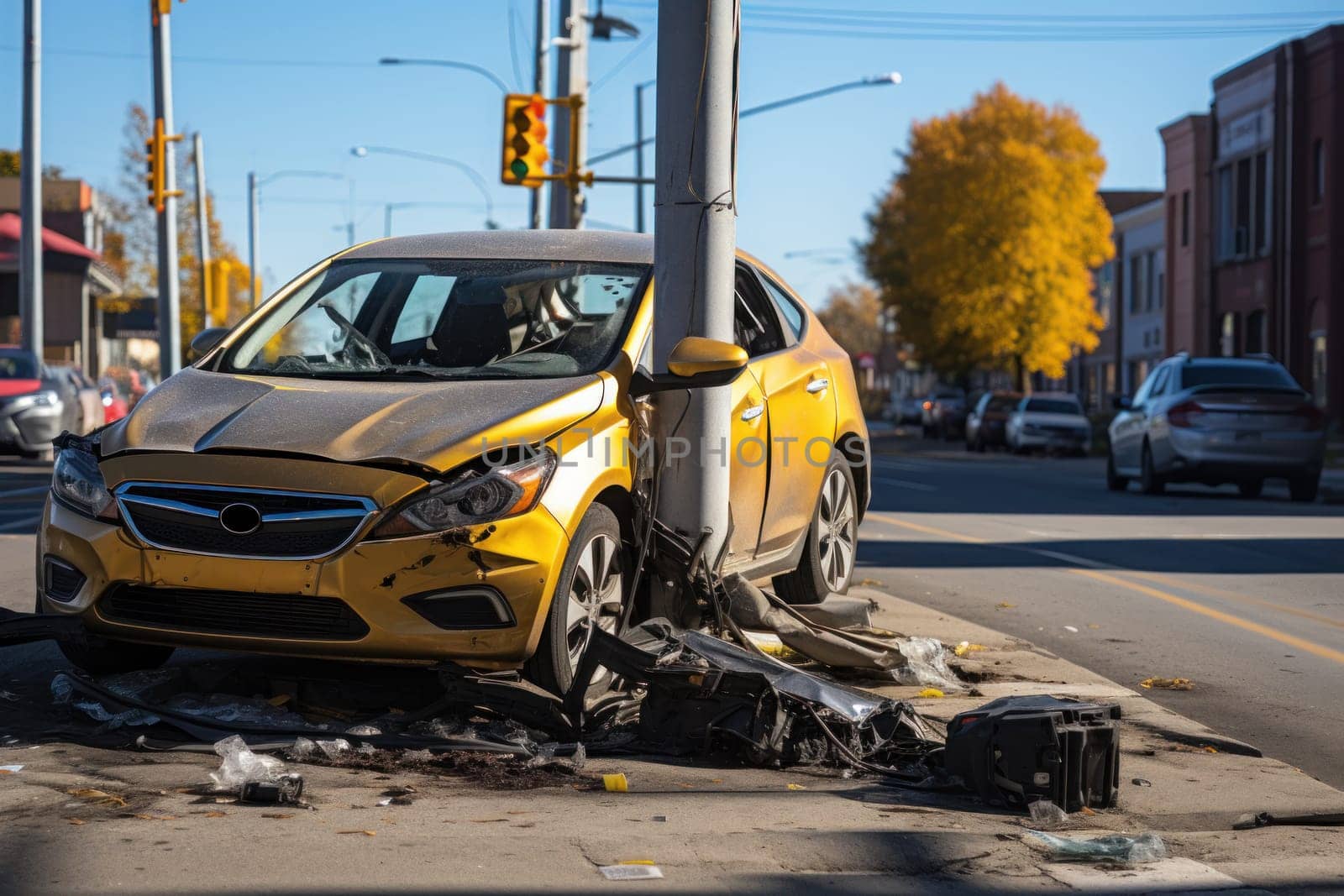 Car crash accident on the road banner. Generative AI.